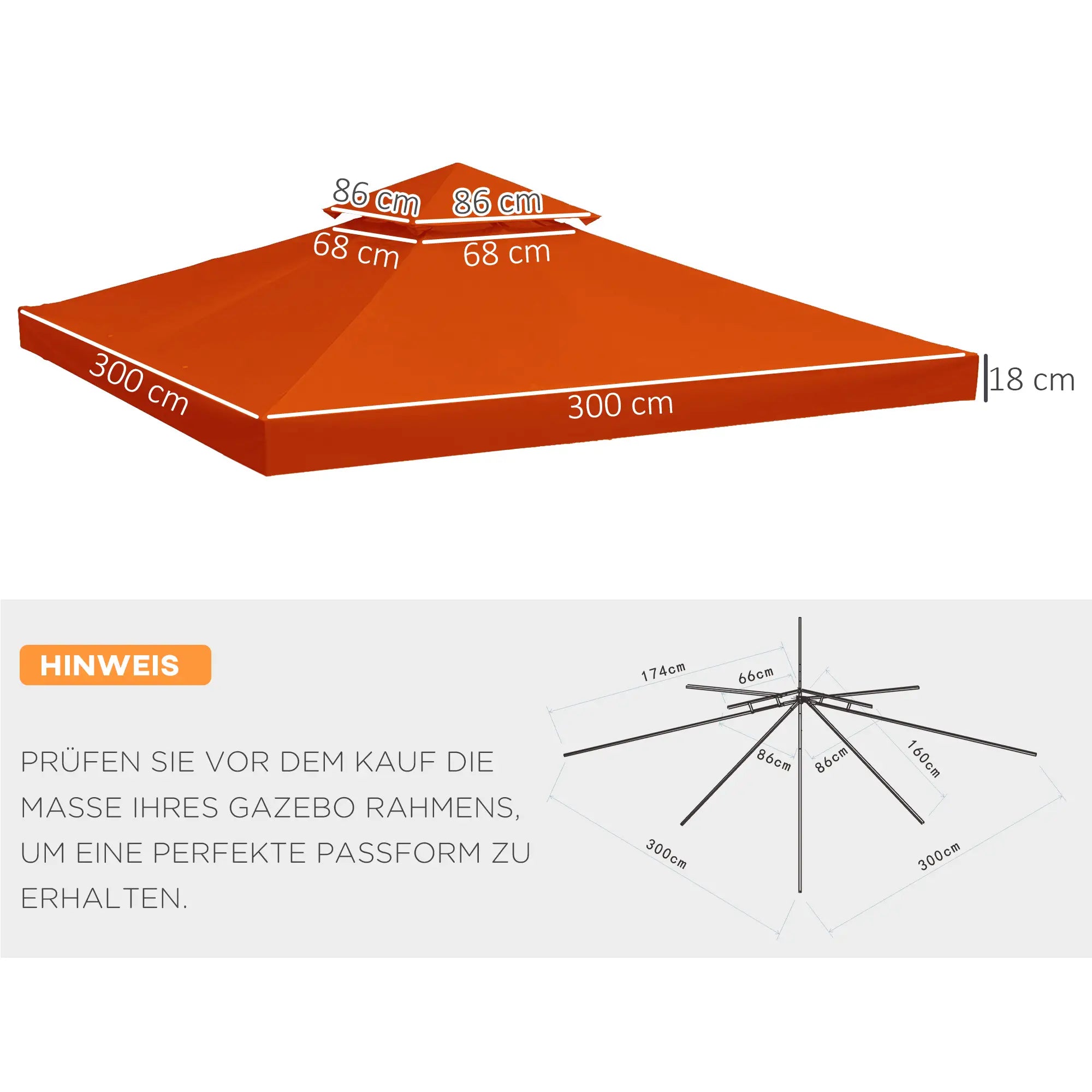 Outsunny Ersatzdach für Pavillon 3x3m wasserabweisend Pavillondach für Metallpavillon Pavillon Ersatzdach Gartenpavillon Partyzelt Gartenzelt Polyester Rostrot