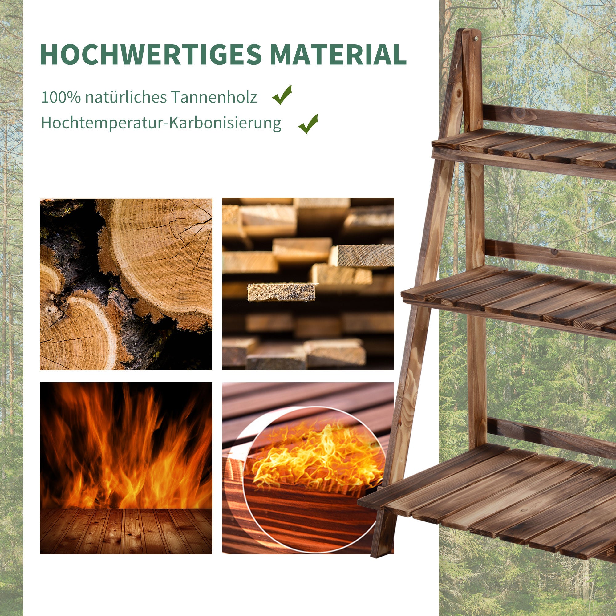 Outsunny Pflanzentreppe Blumenbank Blumentreppe Blumenregal Pflanzregal Blumenständer 3 Stufen Tannenholz Dunkelbraun 60 x 37 x 93 cm