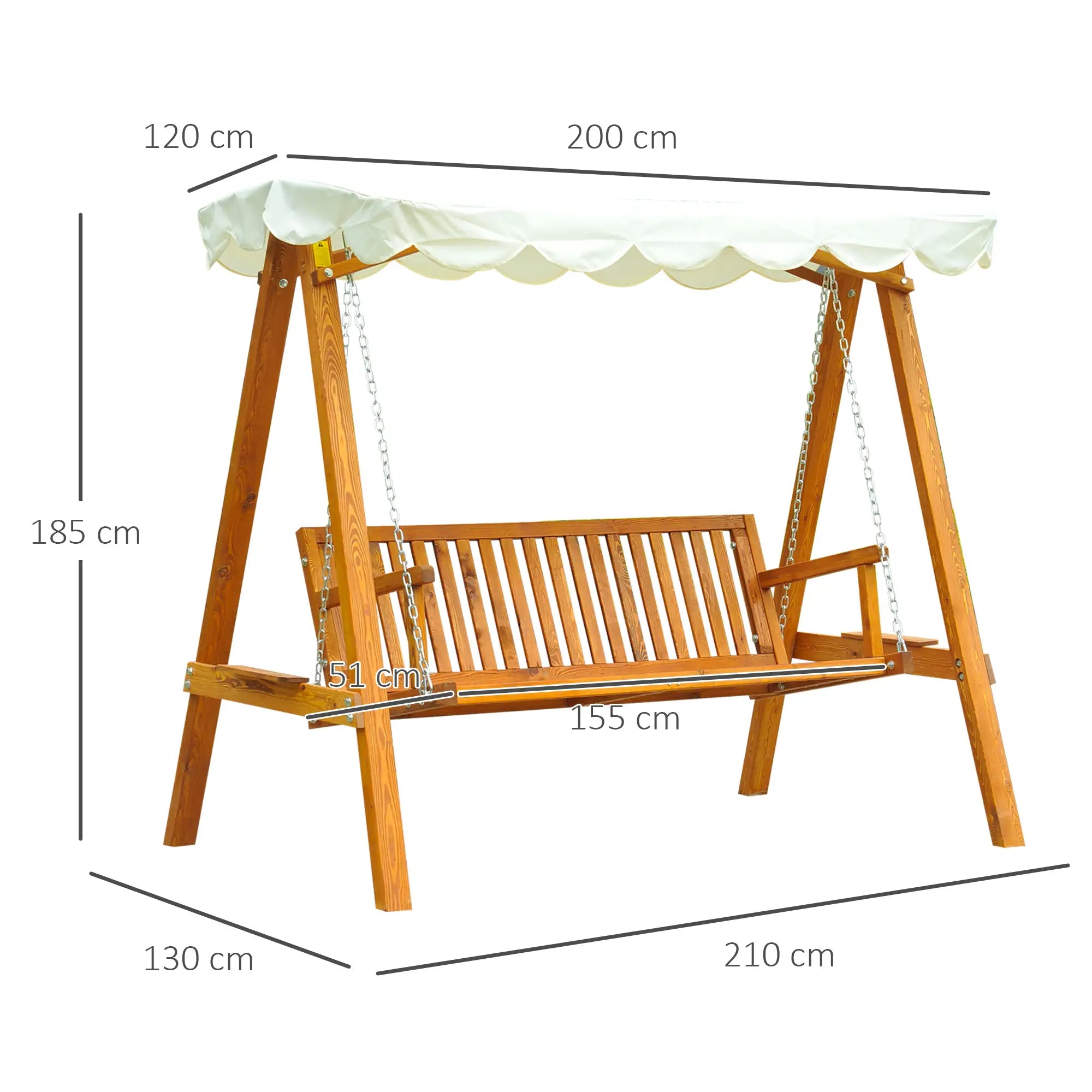 Outsunny Hollywoodschaukel Gartenschaukel 3-Sitzer mit Sonnendach Lärche