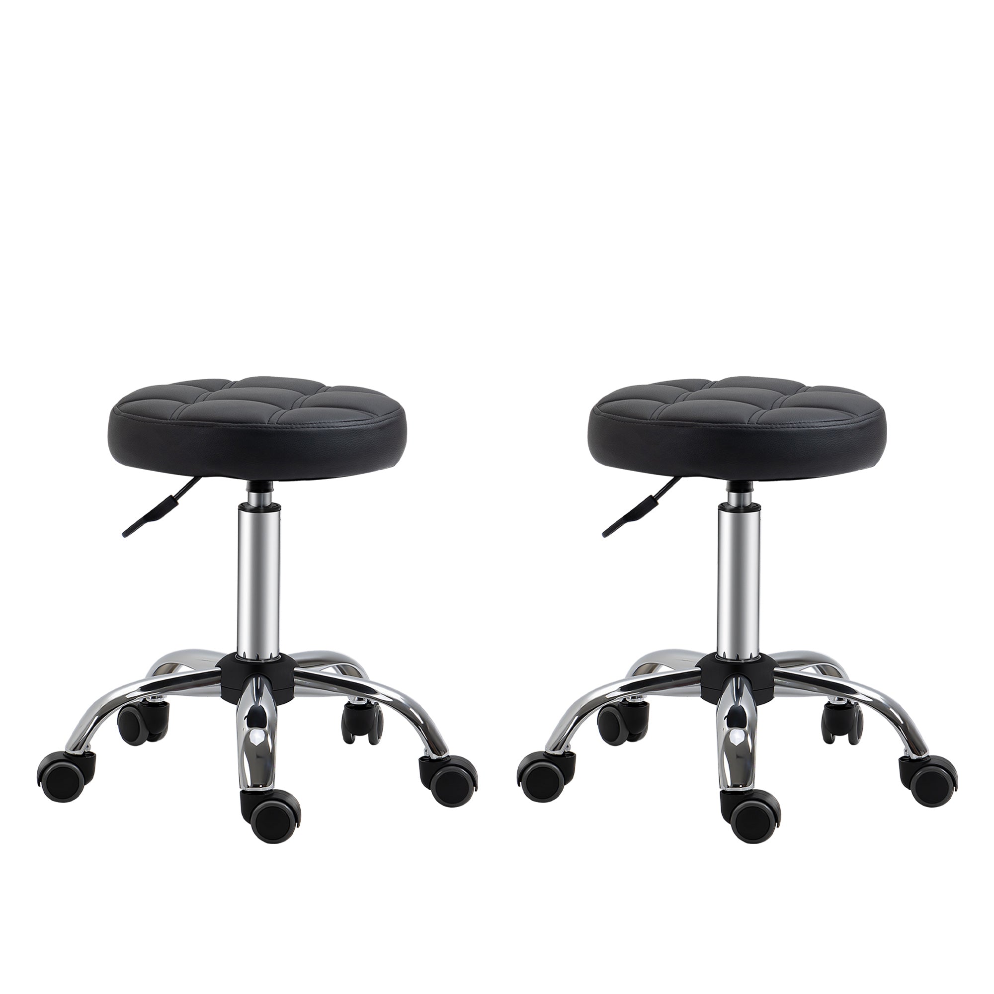 HOMCOM 2er-Set Rollhocker höhenverstellbar, Drehhocker 48-63 cm, Arbeitshocker 360° drehbar, Bürohocker für Büro, Salon, Massage, Spa, Schwarz