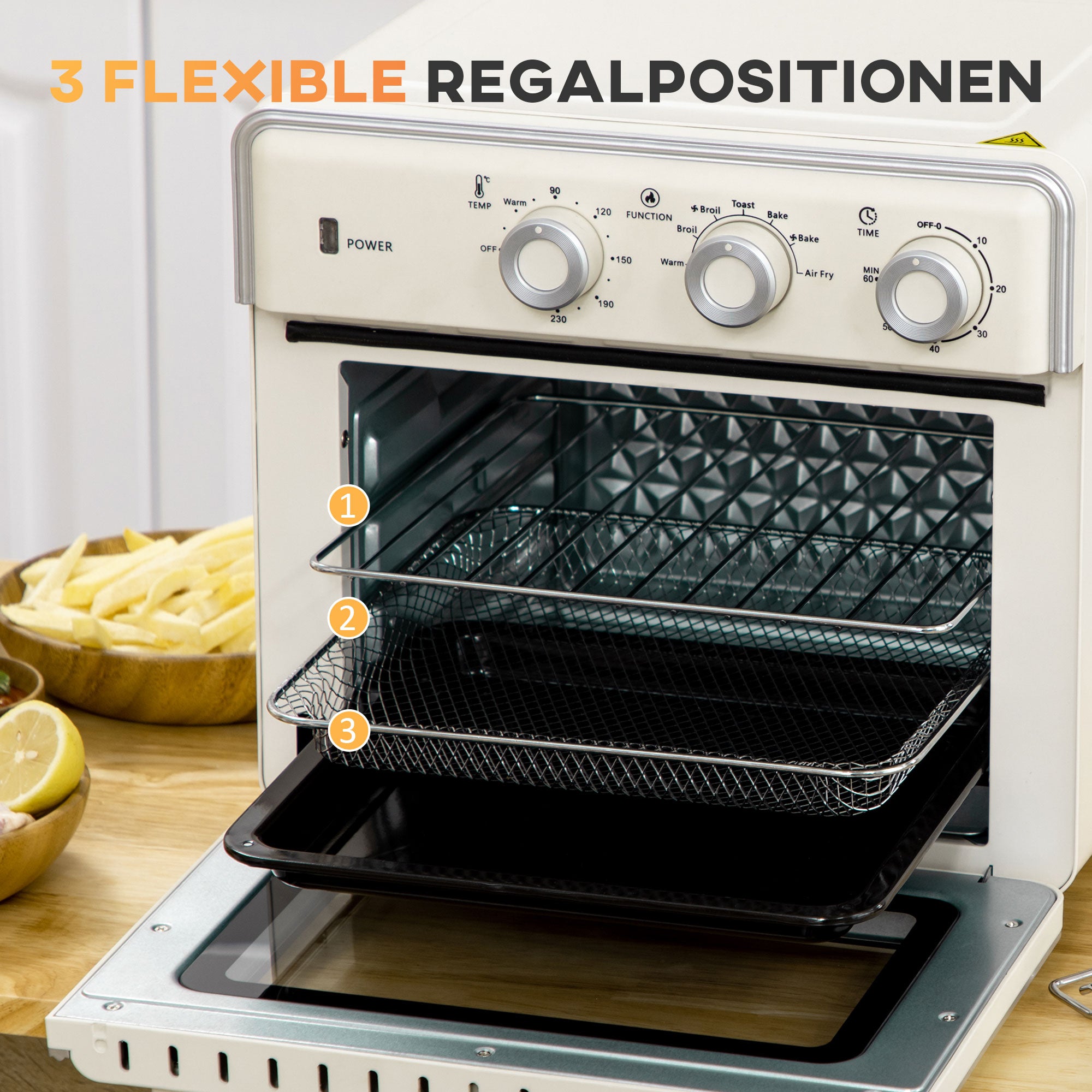 HOMCOM 5-in1 Mini Ofen, 20 L Fassungsvermögen, 1400W, 1 Backrost, 1 Backblech, 60 Min. Timer