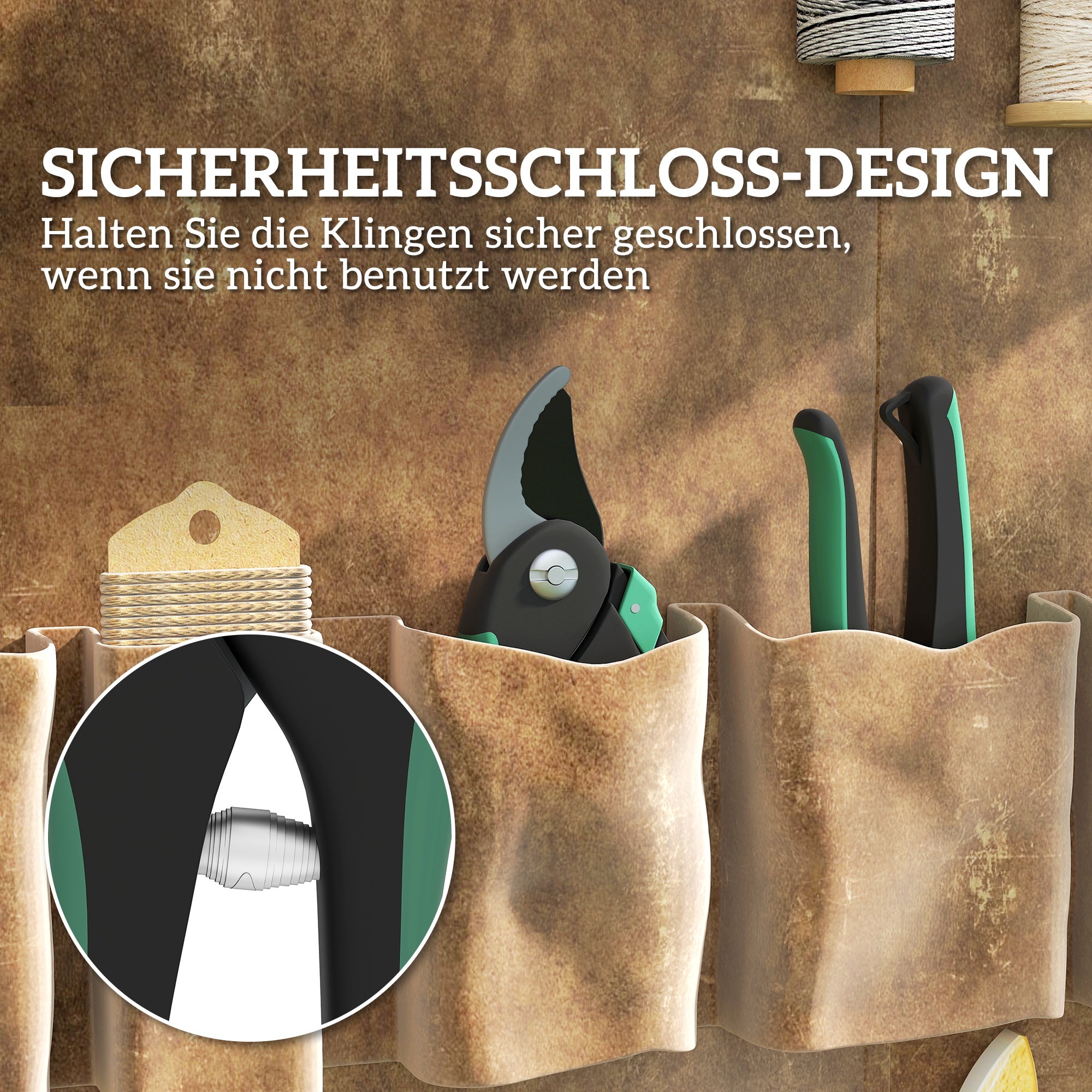Outsunny Gartenwerkzeug Set 2 Stück Garten Werkzeug aus Metall Gartengeräte mit Gartenschere Grün+Schwarz