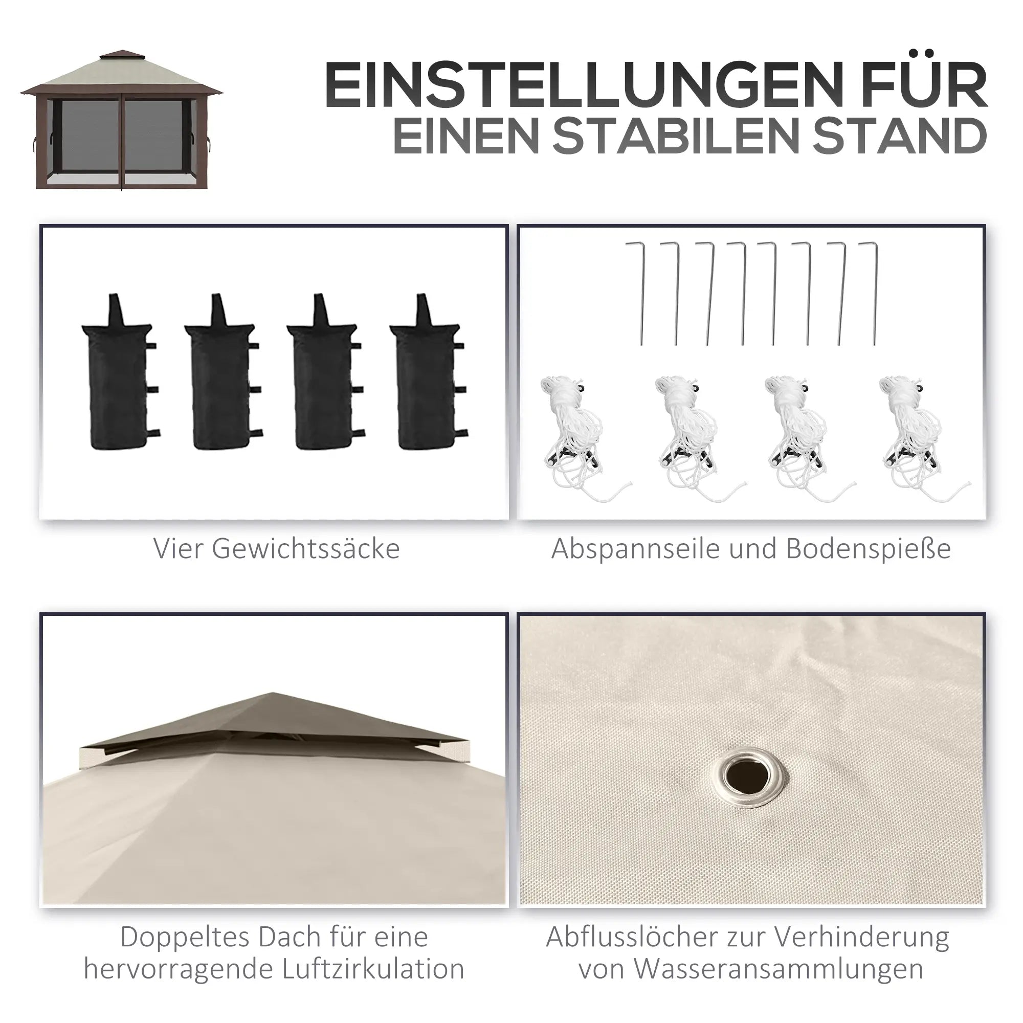 Outsunny Faltpavillon 4x4m UV-Schutz & Netzvorhänge Beige