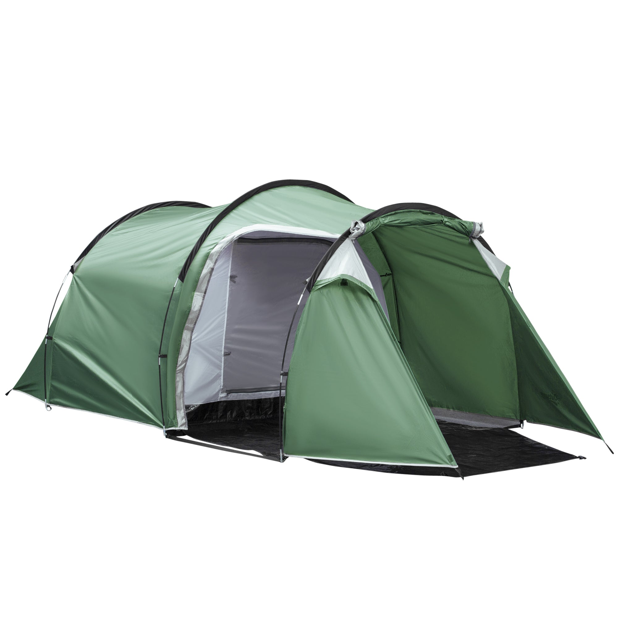 Outsunny Campingzelt für 2-3 Personen stabil wasserdicht Familienzelt mit Seitentür Fenster Packtasche, Zelt mit 2000mm Wassersäule Tunnelzelt Kuppelzelt für Camping Reise Trekking Garten, Dunkelgrün
