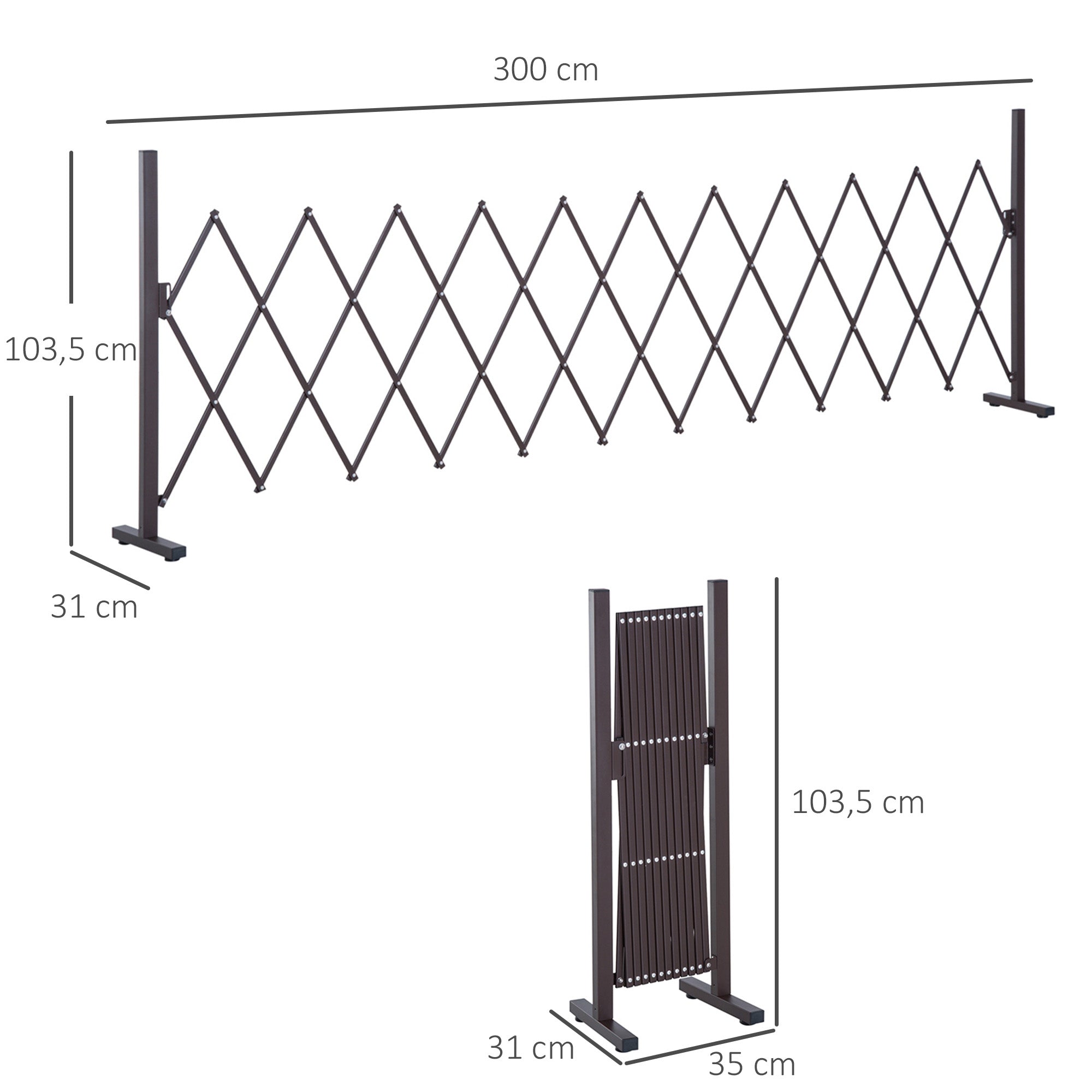 Outsunny Scherengitter Absperrgitter Scherensperre ausziehbar 35-300cm Garten Alu Braun H103,5cm
