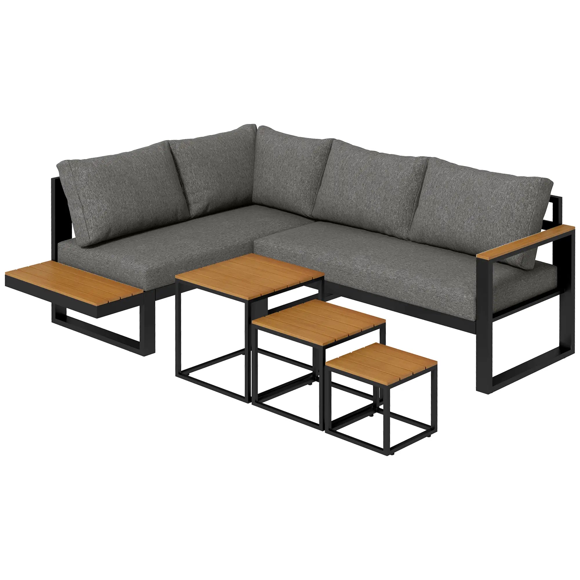 Outsunny Gartenmöbelset 5-tlg. Outdoor-Sofa mit 3 Couchtischen Aluminium