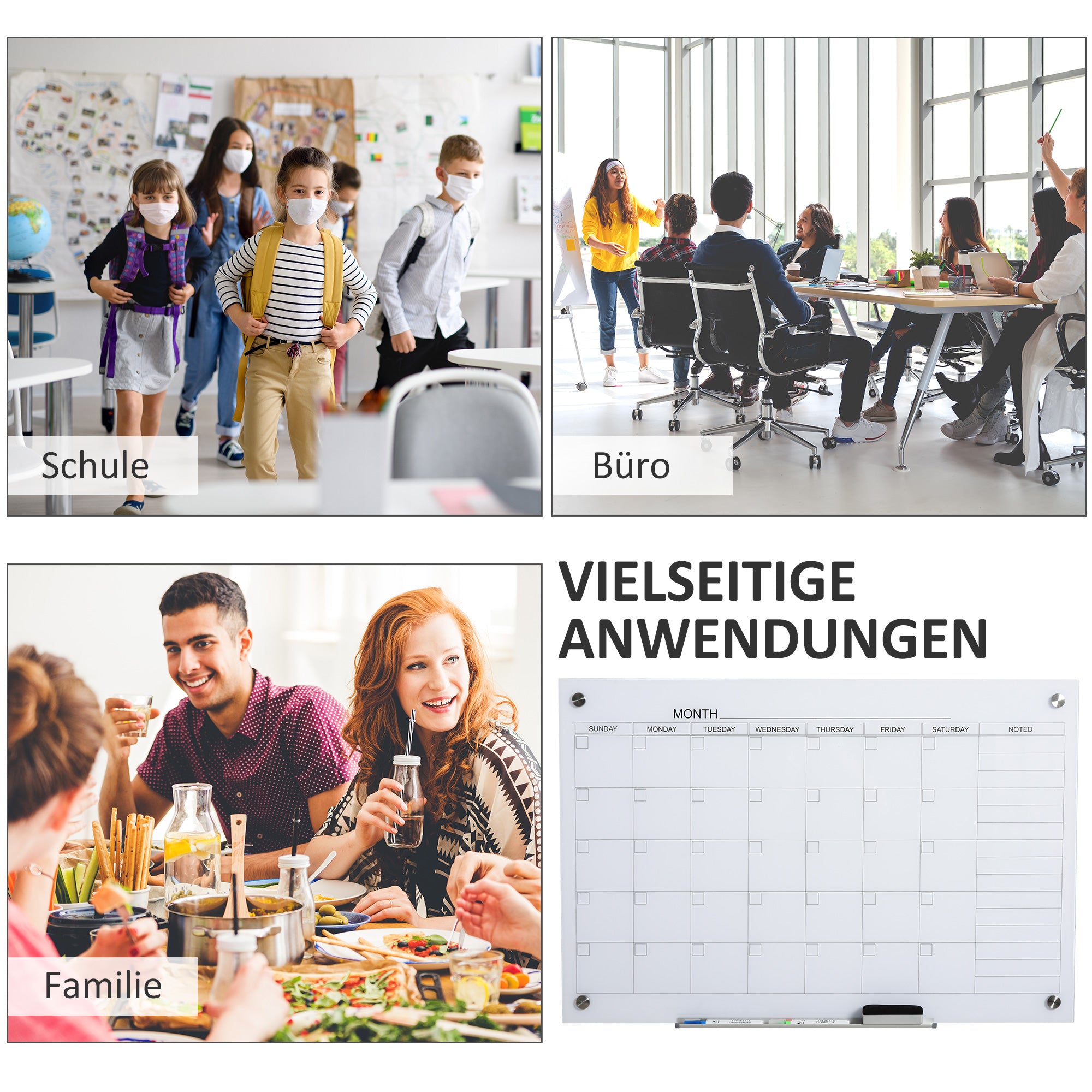 Vinsetto Whiteboard Whiteboard Kalender für Organisation Ferienpläne und Monatsplanungen inkl. 1 Stifthalter, 4 Marker & Radierer 90 x 60 cm