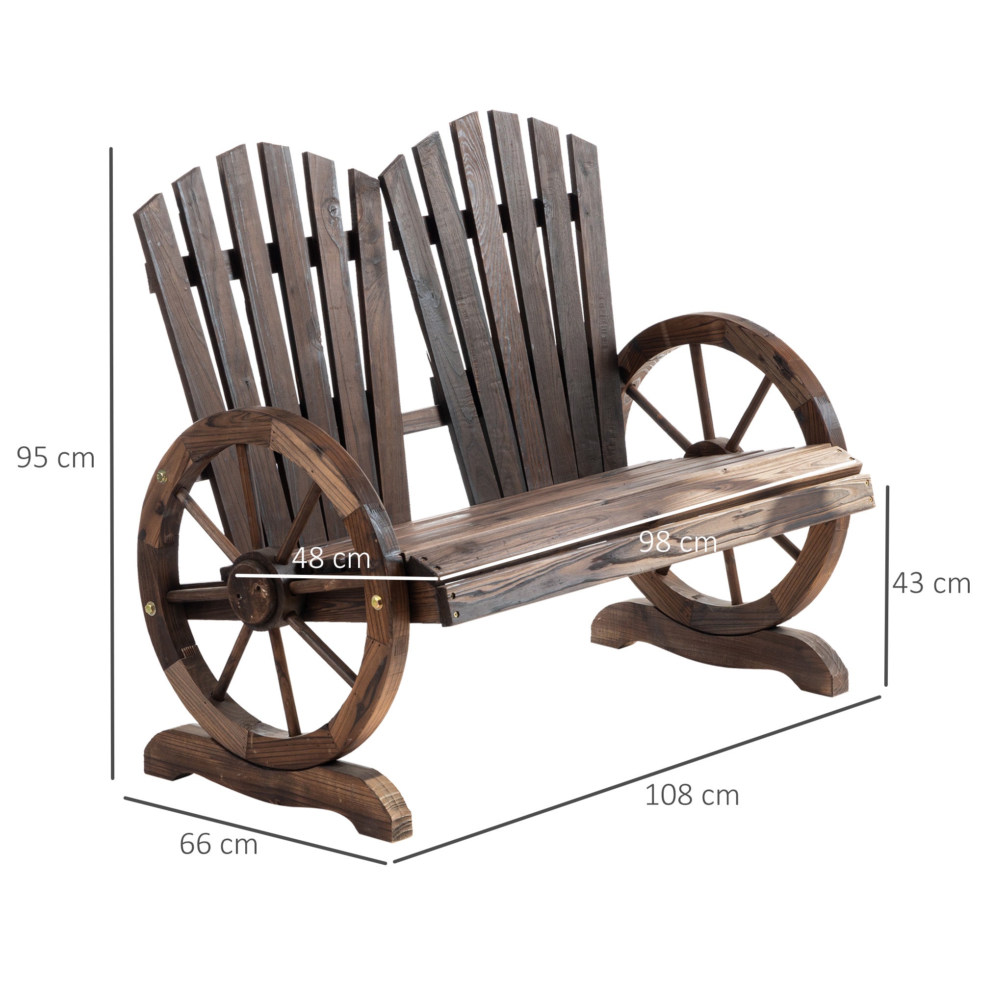 Outsunny 2-Sitzer Gartenbank Massivholz, Sitzbank mit Armlehne, Gartenmöbel 250kg belastbar, Rustikale Bank für Garten, Terrasse und andere Außenbereiche, 108 x 66 x 95 cm, Dunkelbraun