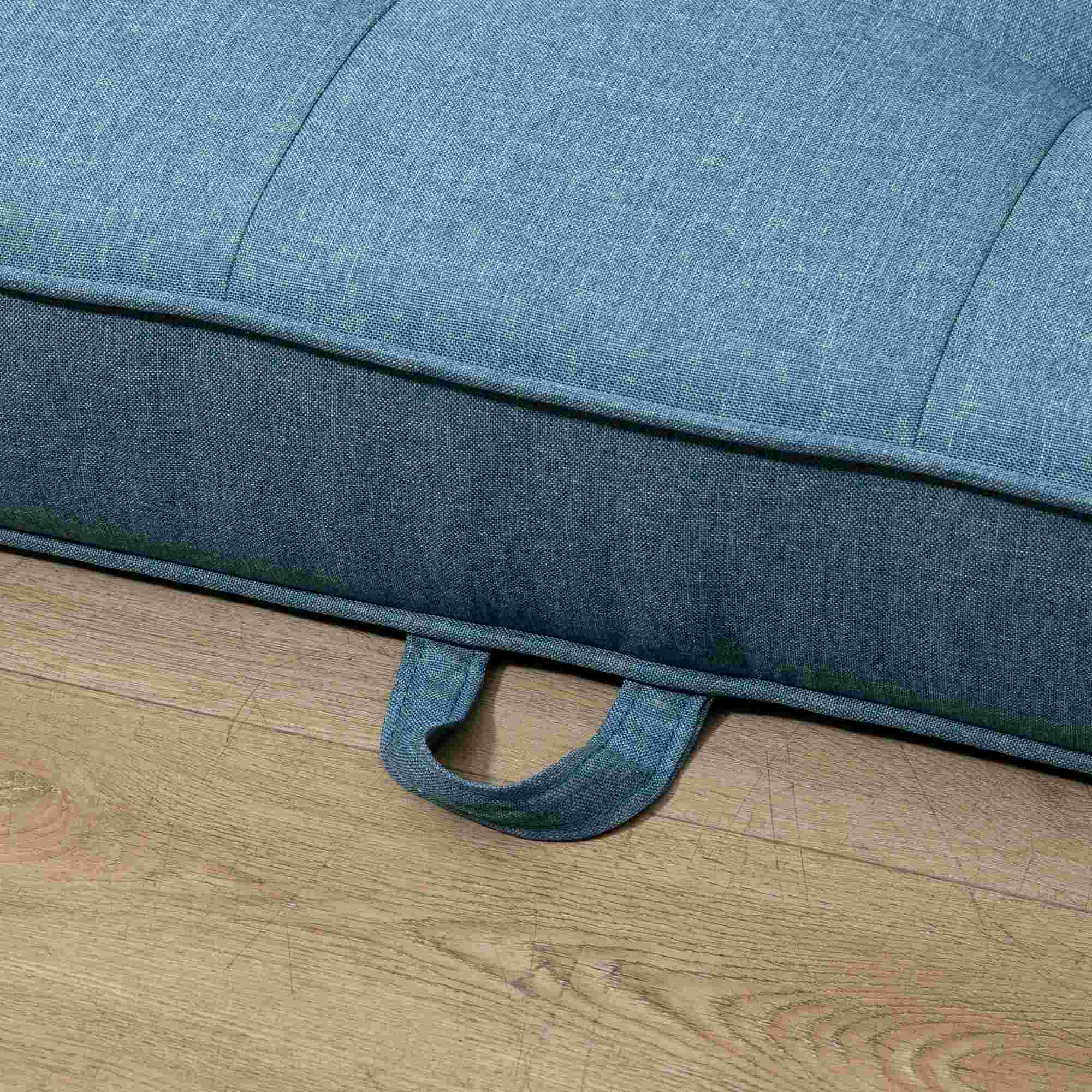 HOMCOM Schlafsofa Klappsofa 2-Sitzer Stoffsofa Bettsofa Sofa mit Schlaffunktion Sofagarnitur Leinen-Touch Gummiholz Blau 147,5 x 75 x 85 cm