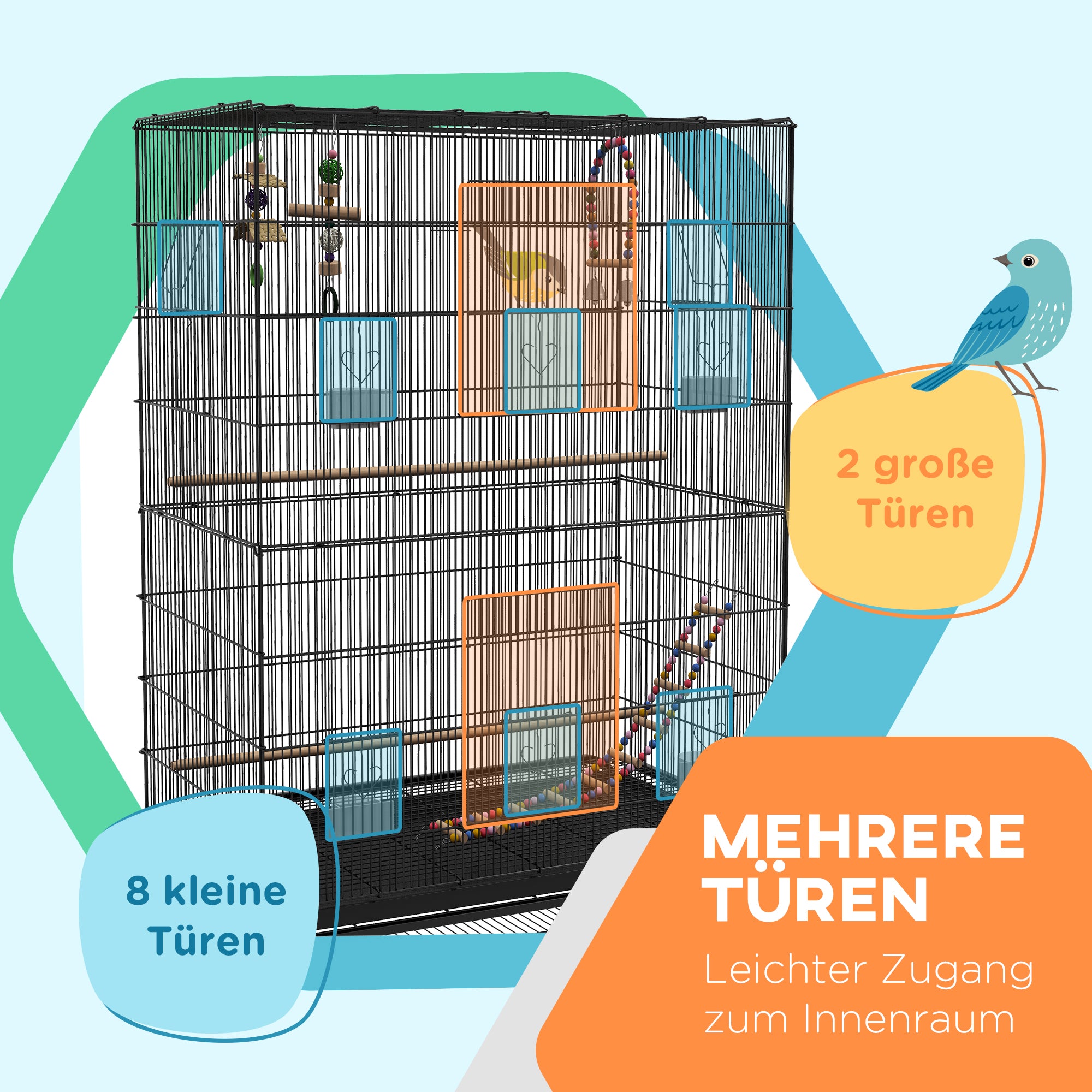 PawHut Vogelkäfig inklusive Sitzstangen, Vogelspielzeug, herausnehmbare Bodenwanne, Schwarz