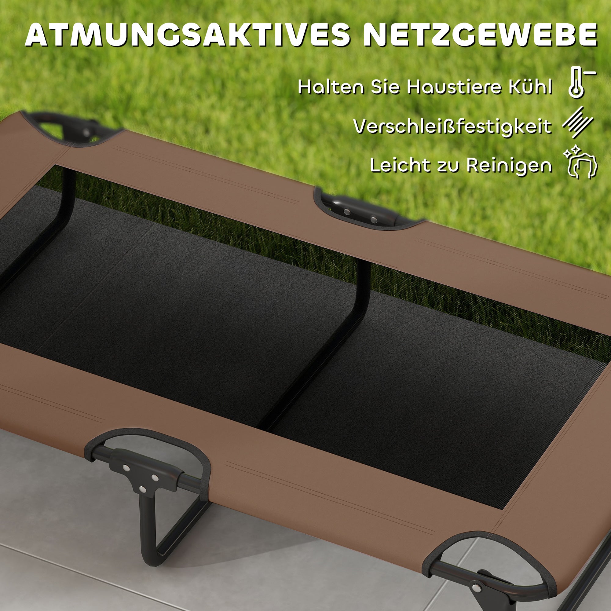 PawHut Tragbares erhöhtes Hundebett, erhöhtes Haustierbett mit atmungsaktivem Netz, für große Hunde, Kaffee