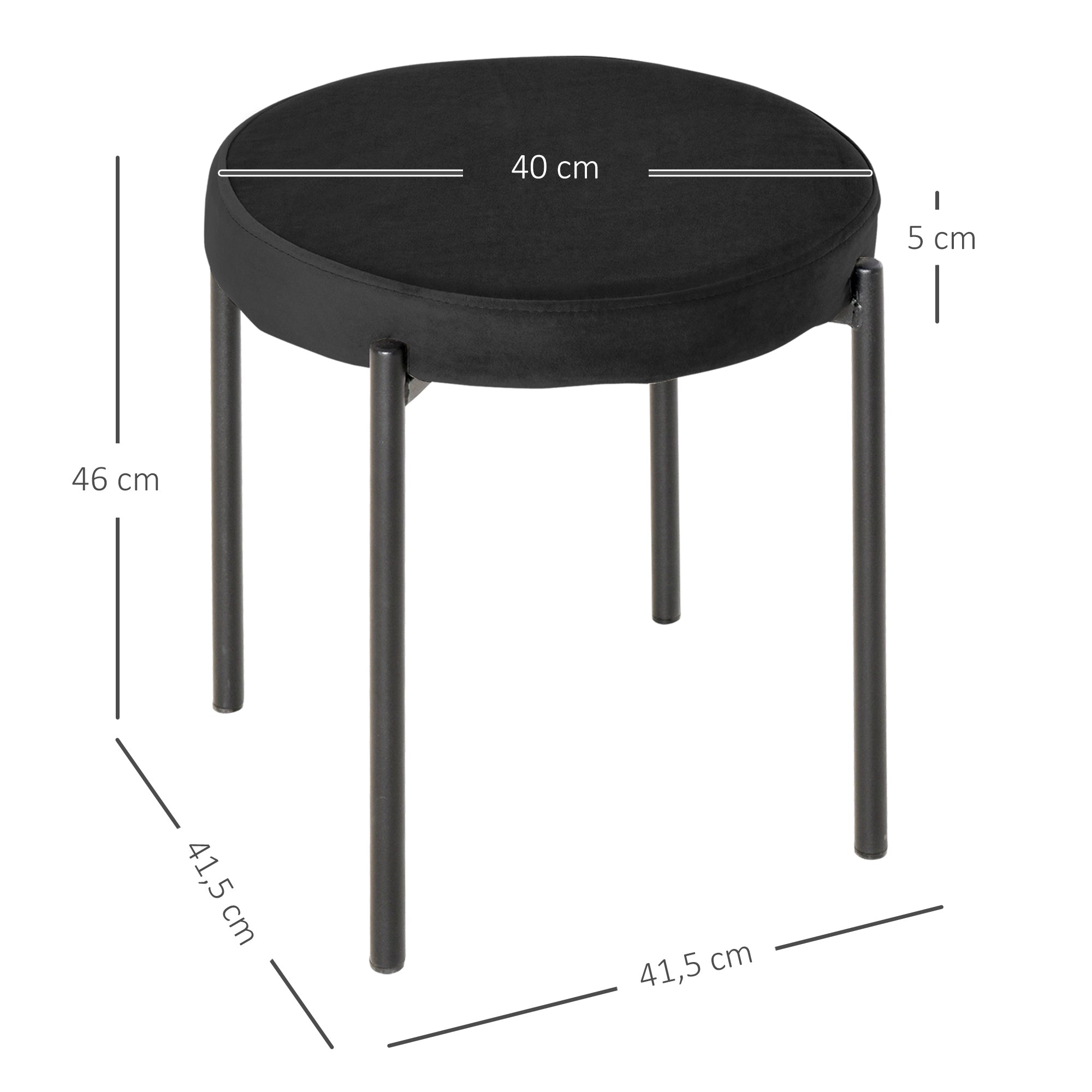 HOMCOM Esszimmerstuhl Akzentstuhl Küchenstühle, 41,5 cm x 41,5 cm x 46 cm, Schwarz