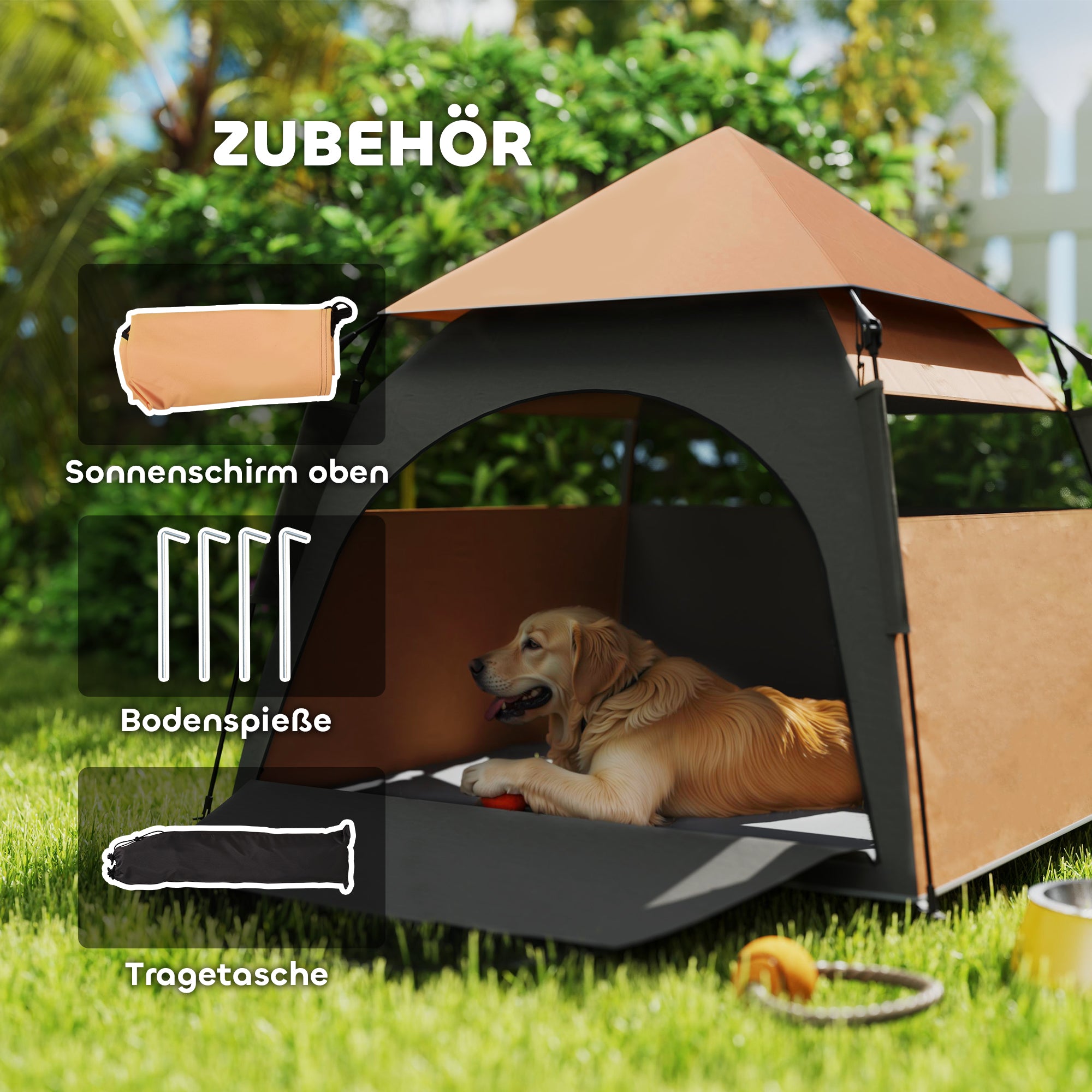 PawHut Haustierzelt, Hundezelt, klappbar, wetterbeständig, Hundehütte, für große Hunde, Dunkelbraun
