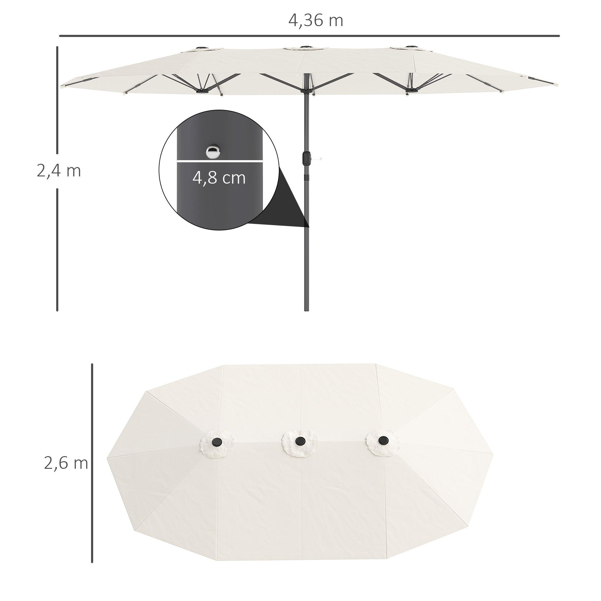 Outsunny Doppelsonnenschirm 436 x 260 cm, UV Schutz Stahl Sonnenschirm mit Handkurbel, oval Beige