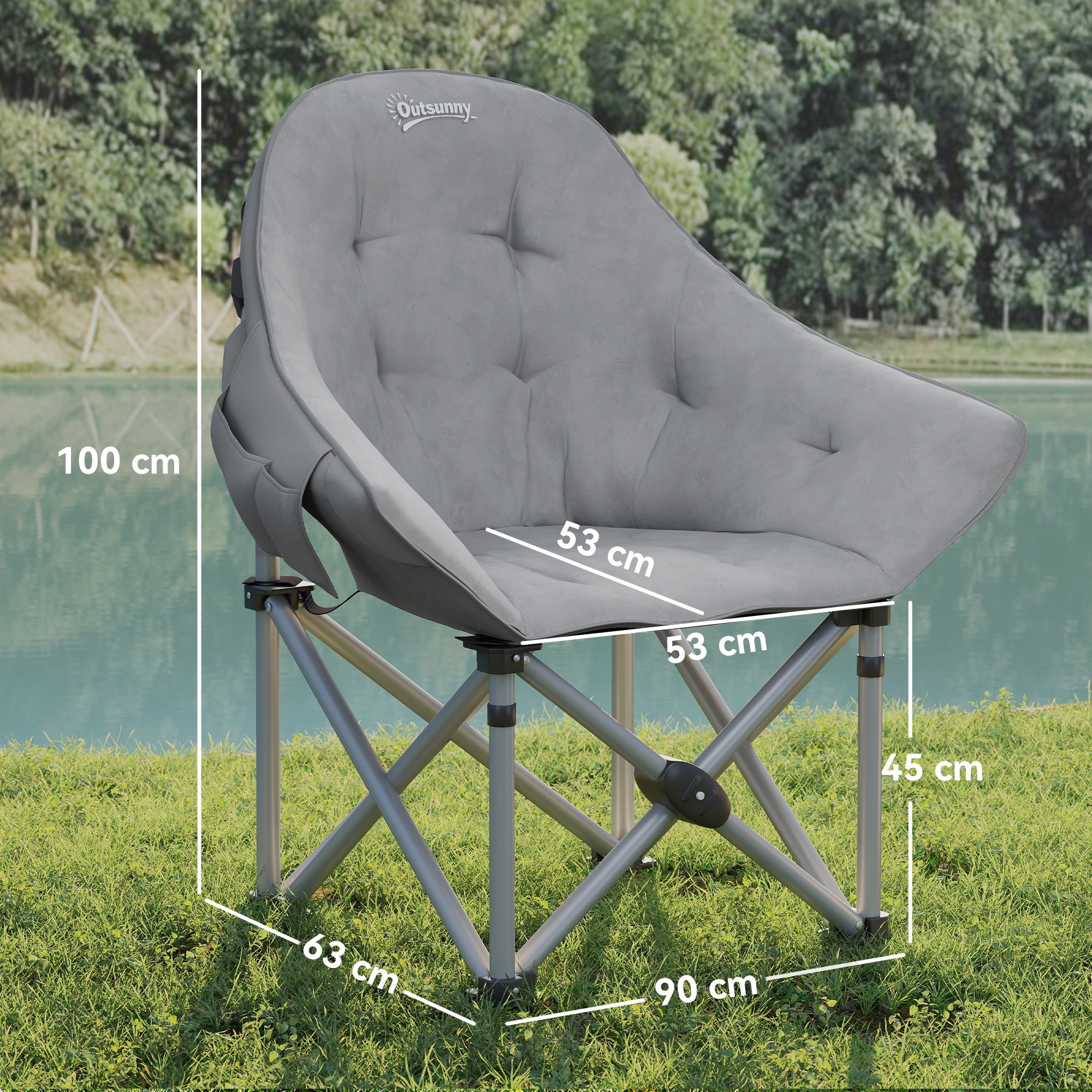 Outsunny Faltstuhl faltbar Campingstuhl mit Seitentasche Tragetasche gepolstert bis 120kg belastbar Dunkelgrau
