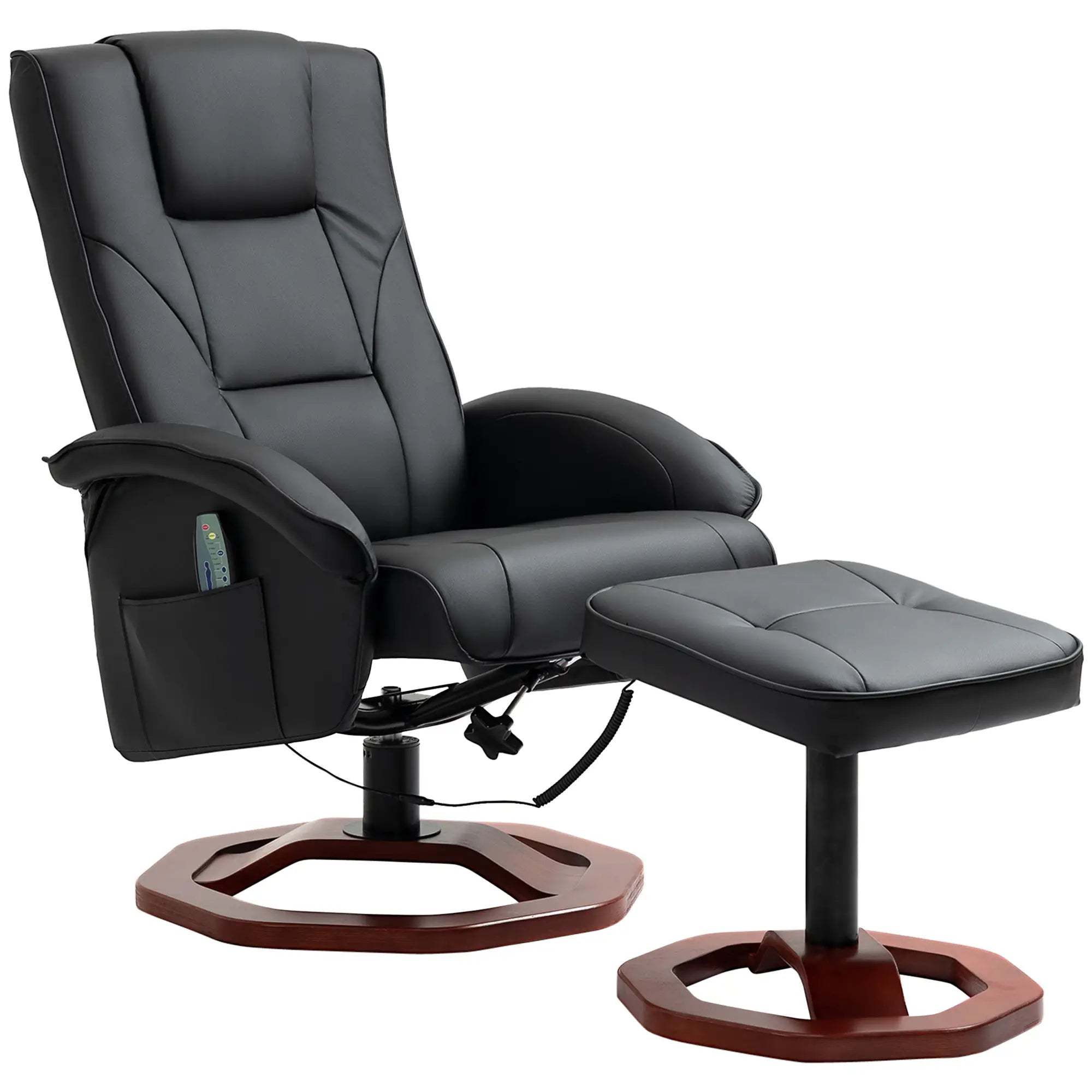 HOMCOM Massagesessel, mit Fußhocker, 10 Massagepunkte, Liegefunktion, drehbarer Sitz, Schwarz, 73 x 83 x 106cm