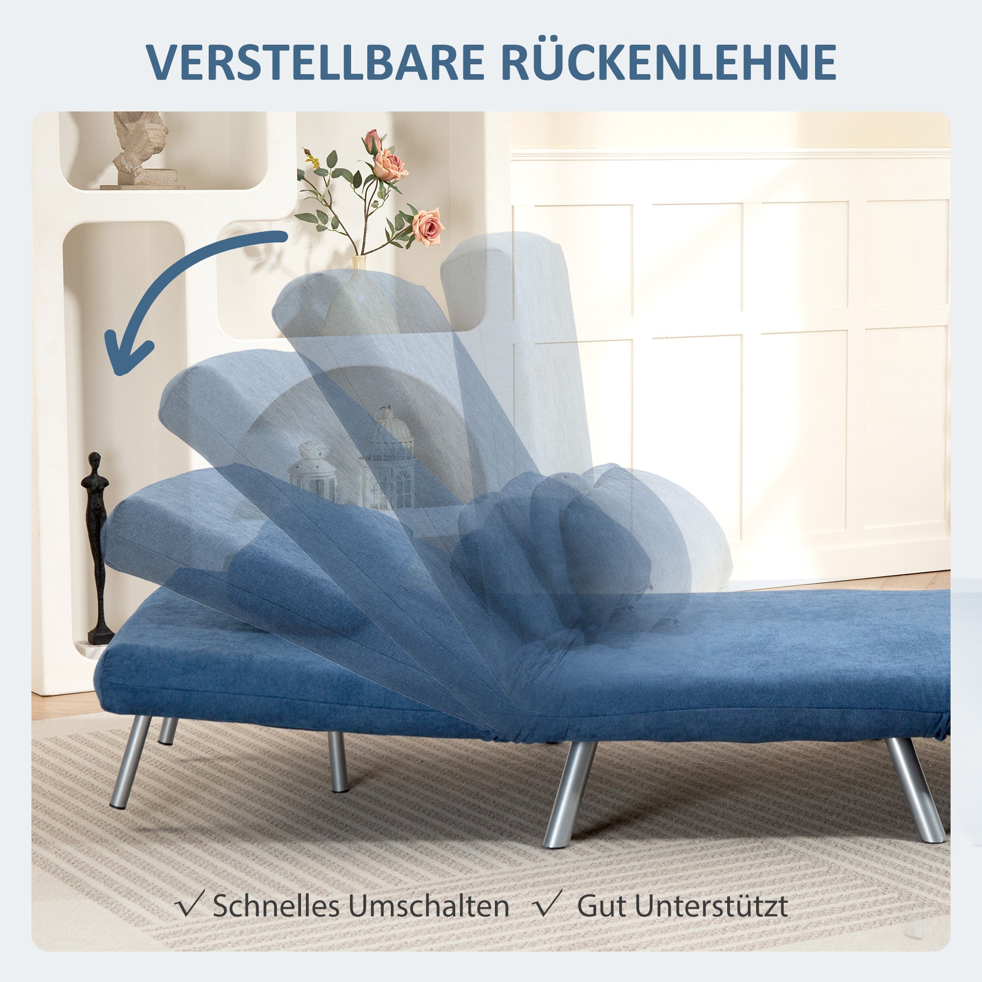 HOMCOM Polstersessel mit Bettfunktion, 2-in-1 Design, Schlafsessel, Gästebett, Stoffbezug, mit Kissen, Blau