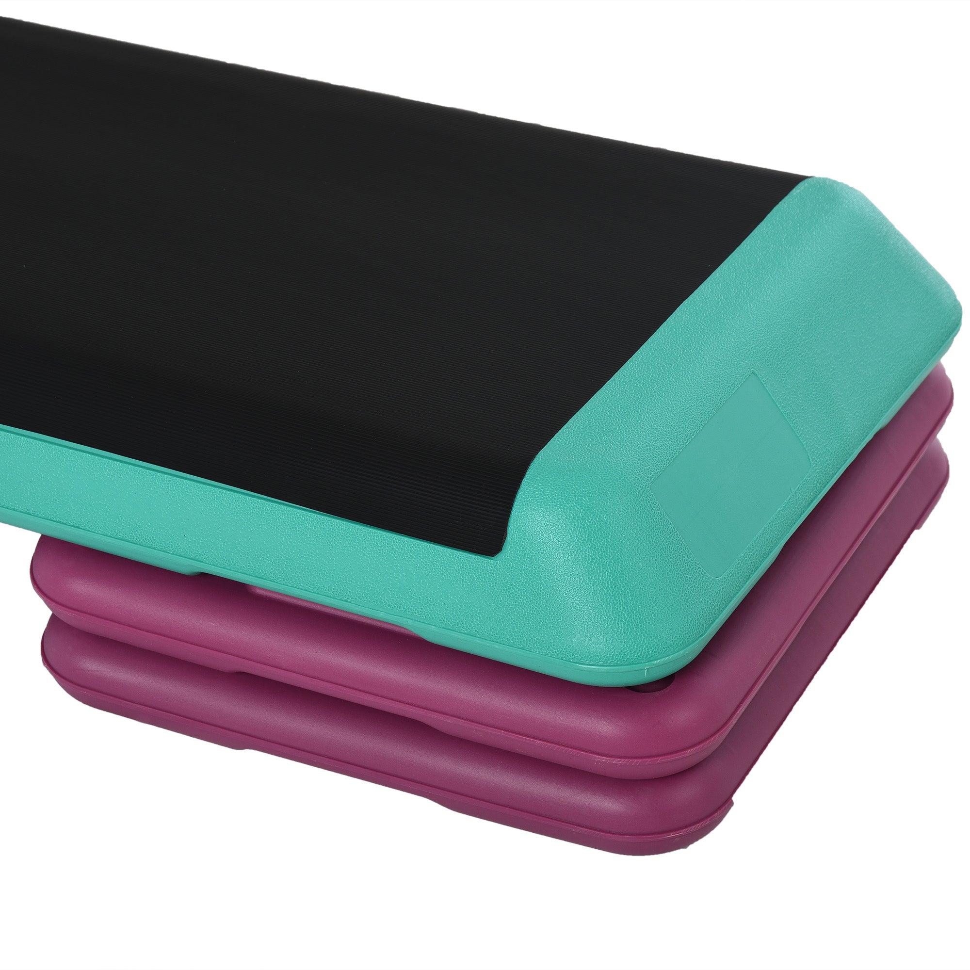 HOMCOM Steppbrett höhenverstellbar Fitness Stepper 3 Stufen (10/15/20 cm) Rutschfest Stepbench für Zuhause Fitnessstudio Büro Kunststoff Schwarz+Grün+Violett