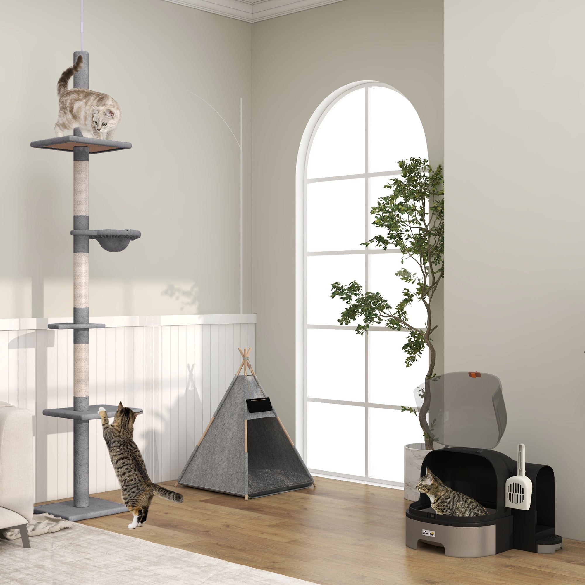PawHut Haustierzelt Katzenhaus Hundezelt Katzenbett Katzenzelt mit weichem Kissen Plüsch Filz maschinenwaschbar Grau 58 x 58 x 80 cm