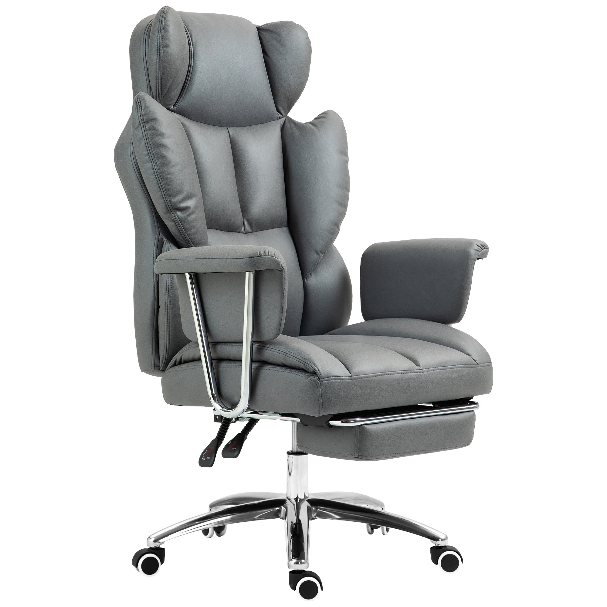 HOMCOM Ergonomischer Bürostuhl, gepolstert, mit Fußstütze, verstellbarer Lehne, 360° drehbar, Dunkelgrau