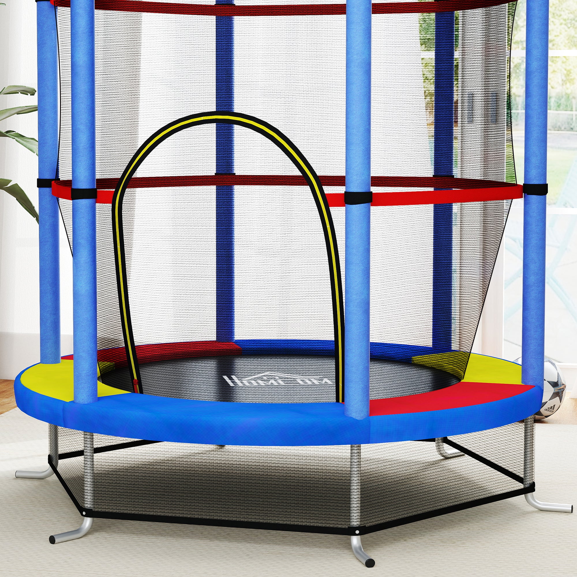 HOMCOM Kindertrampolin, Sicherheitsnetz, Gummifederung, bis 45 kg, Stahlgestell, Ø140x160cm, Bunt