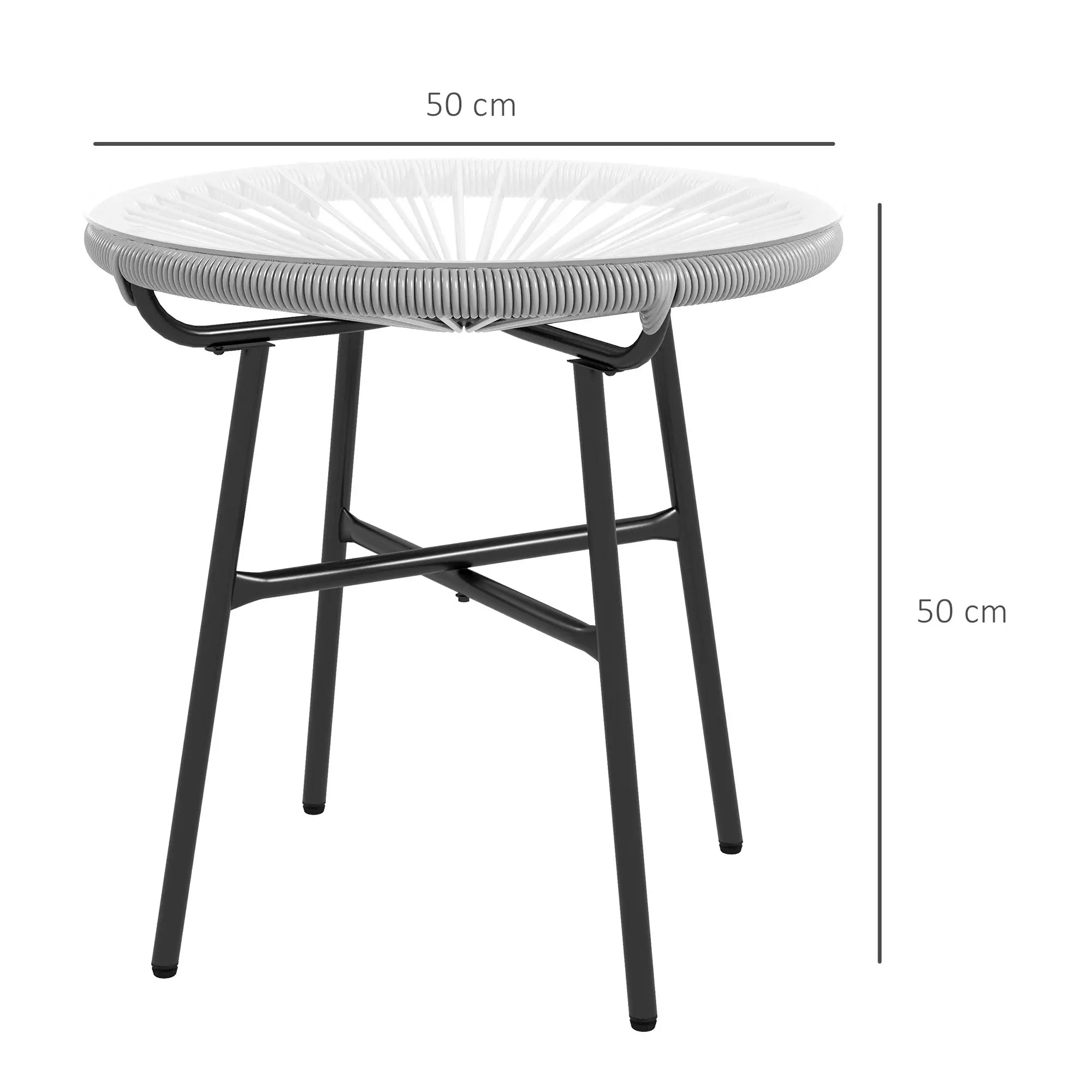 Outsunny Rattan Beistelltisch rund Schwarz+Grau