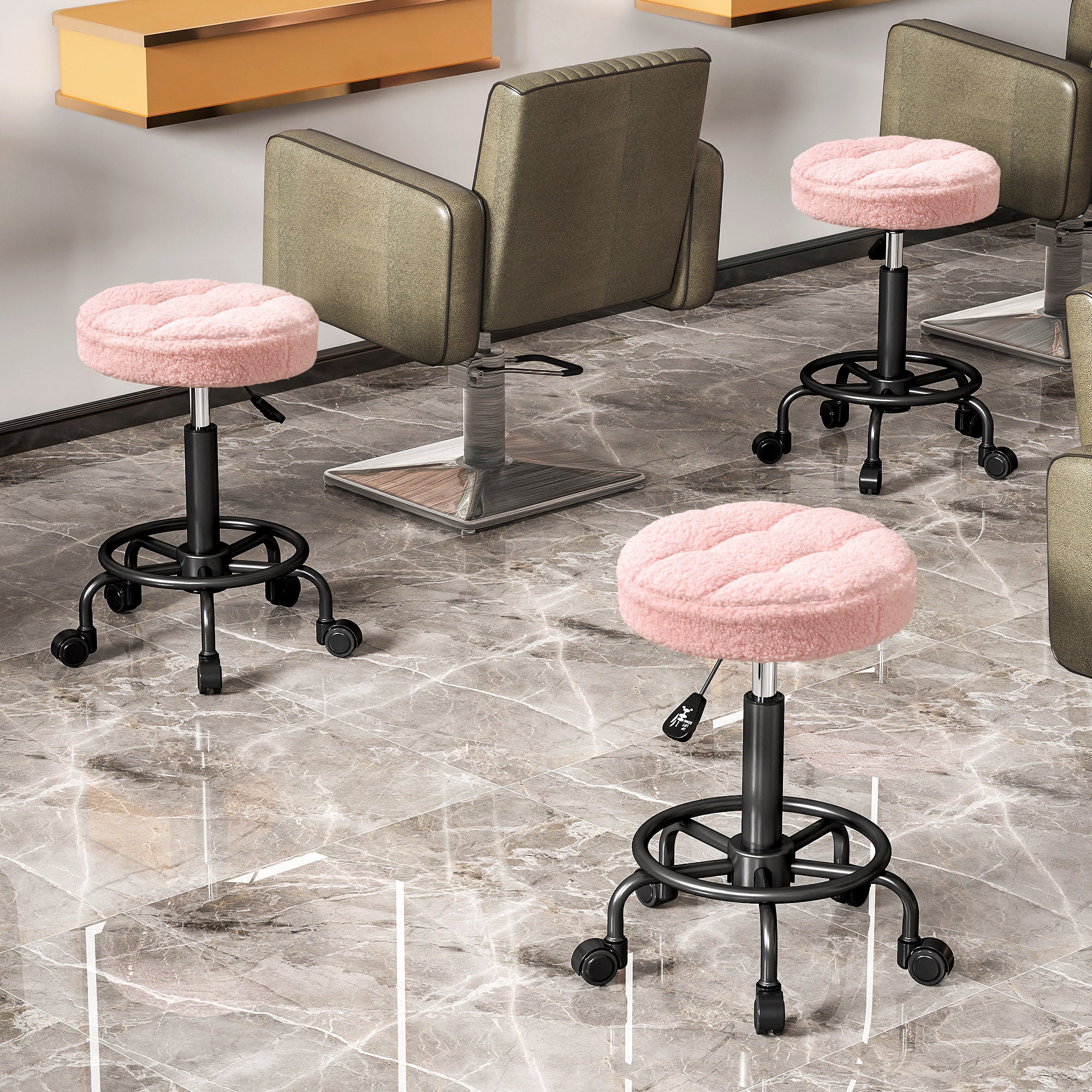 HOMCOM Rollhocker höhenverstellbar Drehhocker 55-66 cm Arbeitshocker 360° drehbar Ø50 x 50-66 cm Rosa