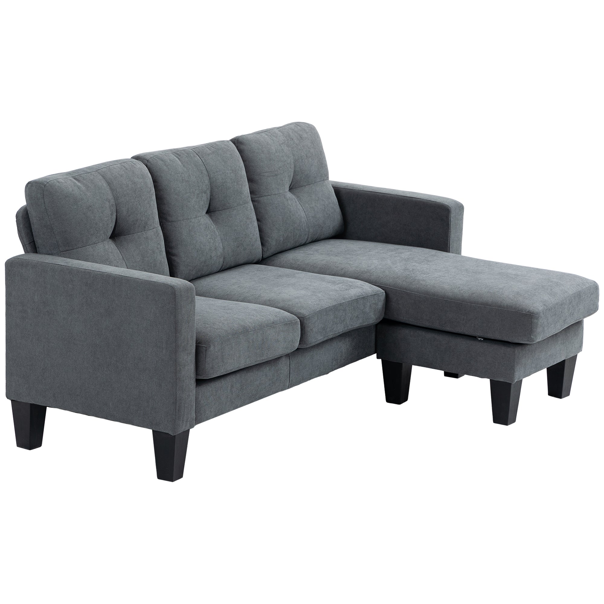 HOMCOM Ecksofa in L-Form, beidseitig anbringbare Chaiselongue, Polstersofa, Dunkelgrau
