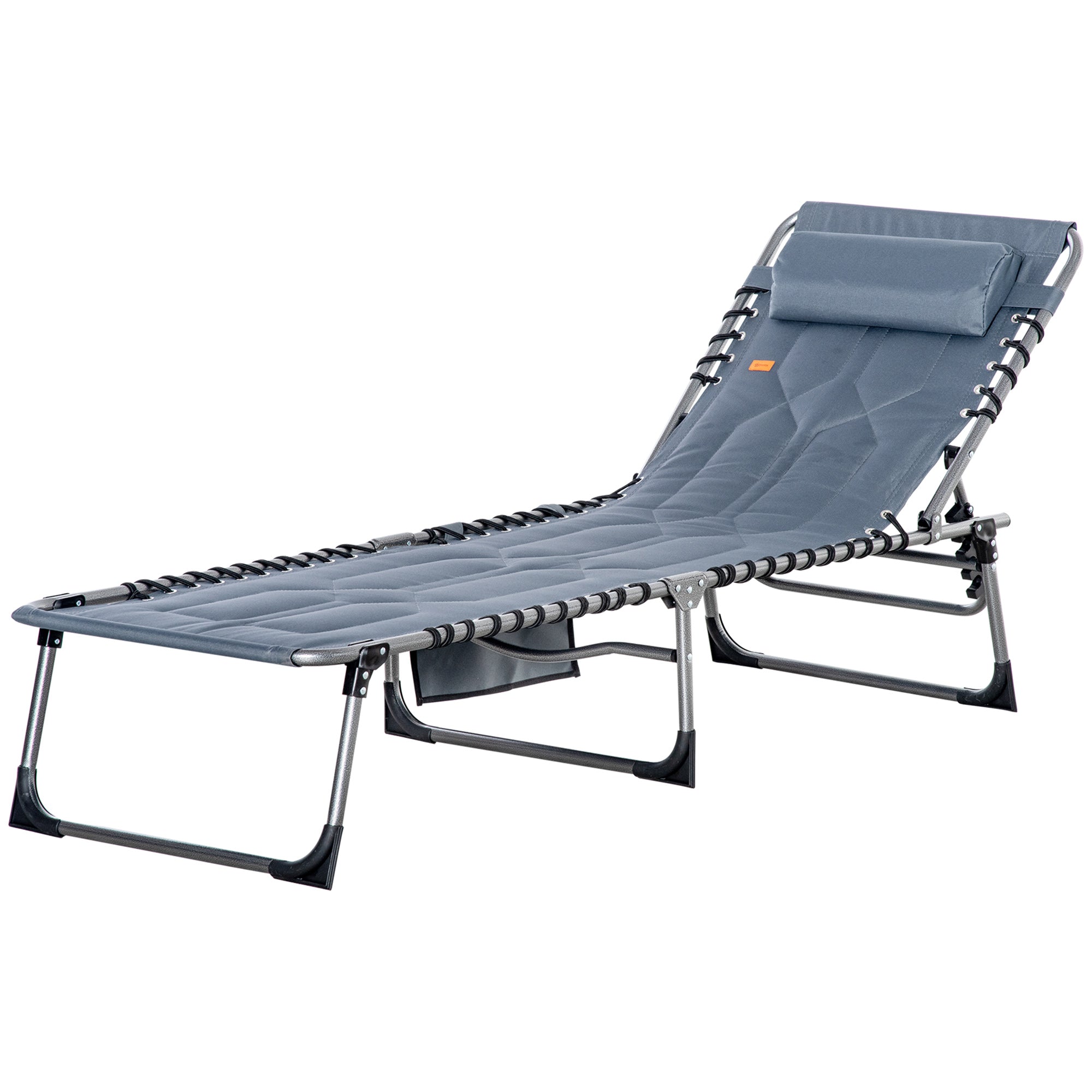 Outsunny Sonnenliege, Faltbare Gartenliege, Klappliege mit Kissen, 5-stufige Rückenlehne, Oxfordstoff, 188 x 57 x 30 cm, Grau