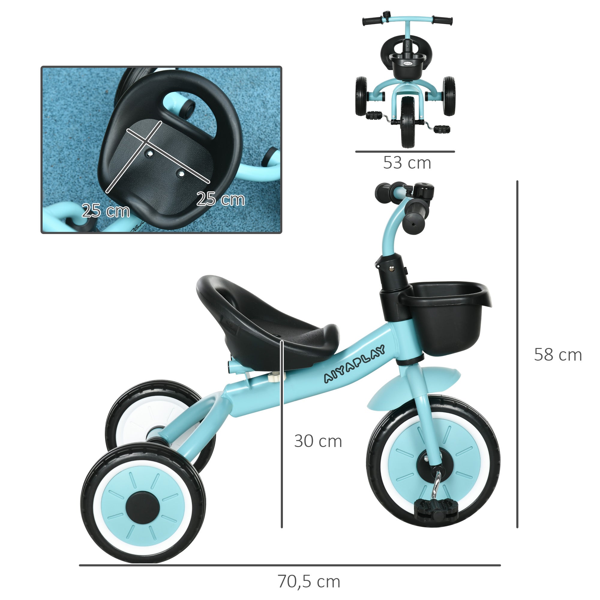 AIYAPLAY Dreirad für Kinder 2-5 Jahre, höhenverstellbarer Sitz, Klingel, Fahrradkorb, Metallrahmen, blau