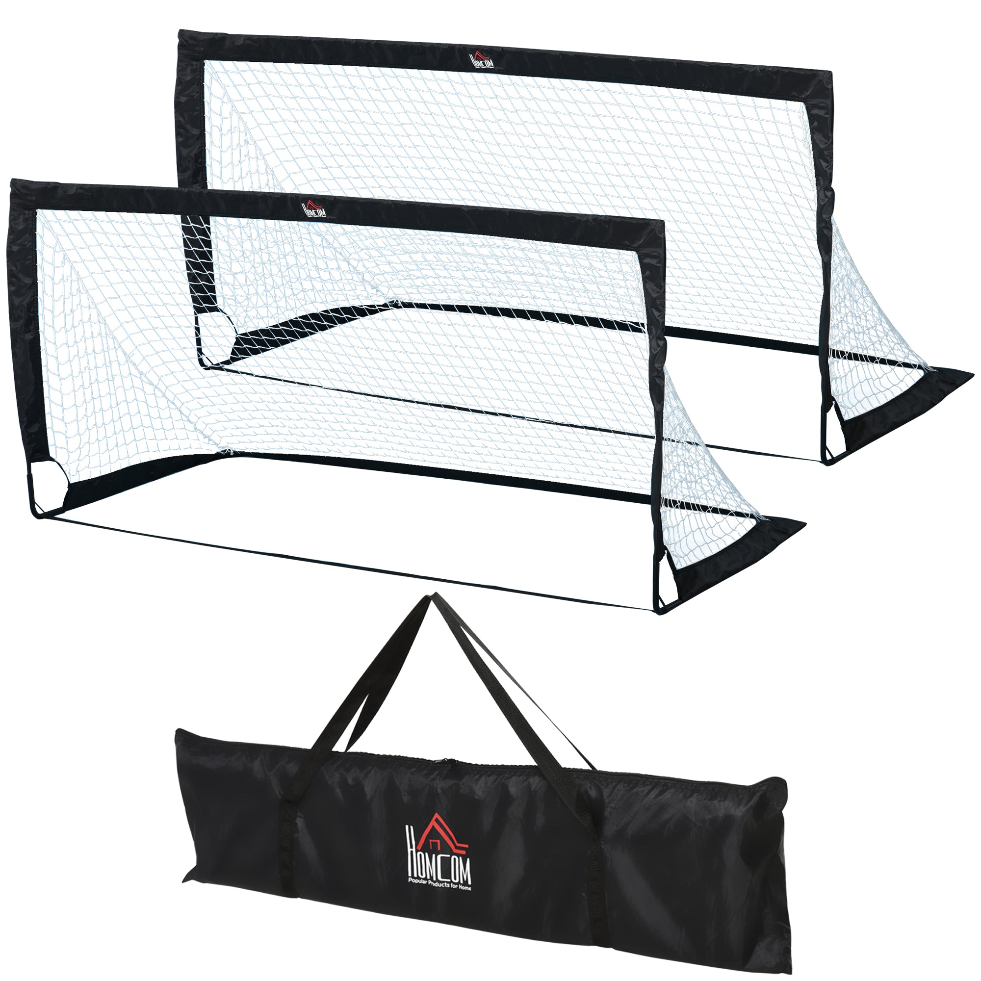 HOMCOM Fußballtor 2er Set faltbar 183 x 90 x 90 cm Fussballtor mit Tragetasche wetterfest Outdoor Fußball Tore für Erwachsene Fußballtore für Garten Training Freizeit Schwarz