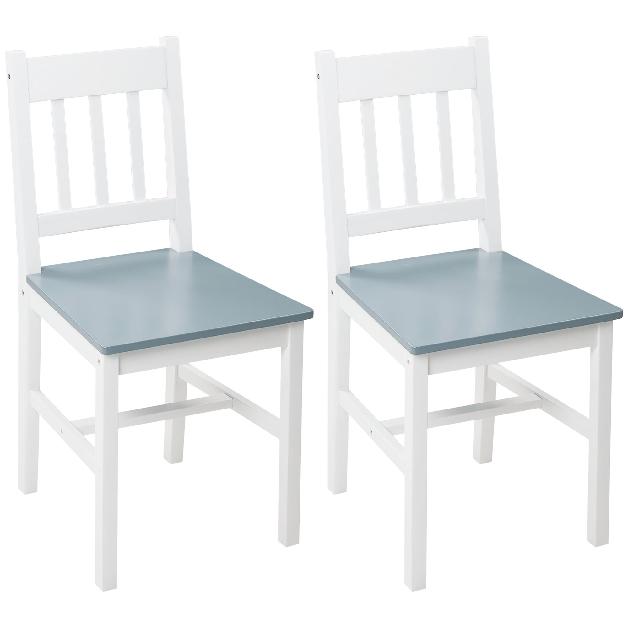HOMCOM 2er-Set Esszimmerstühle Küchenstühle Stühle, Massivholz, 41 cm x 46,5 cm x 85,5 cm, Weiß