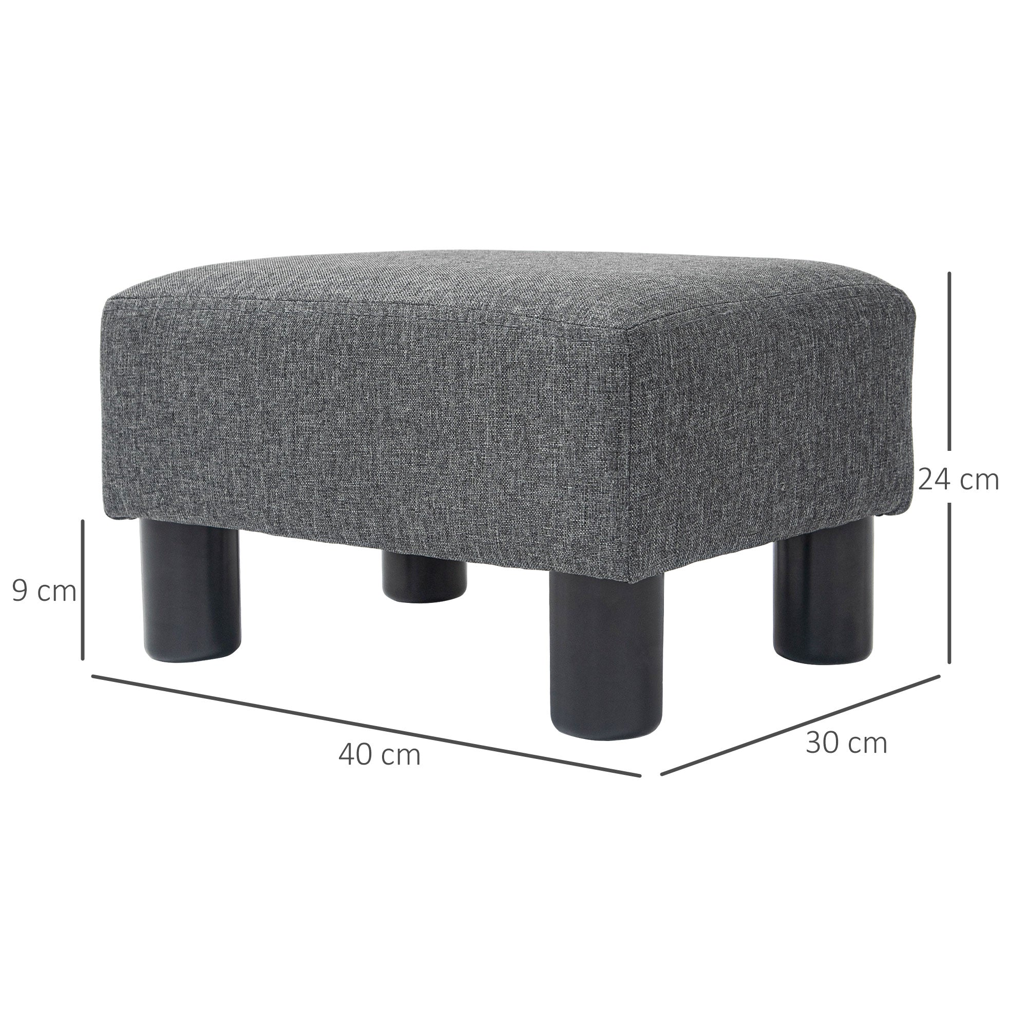 HOMCOM Fußhocker, Sitzhocker mit leinenartigem Stoffbezug, Schaumstoff-Füllung, Kunststoffbeine, für verschiedene Räume, Grau
