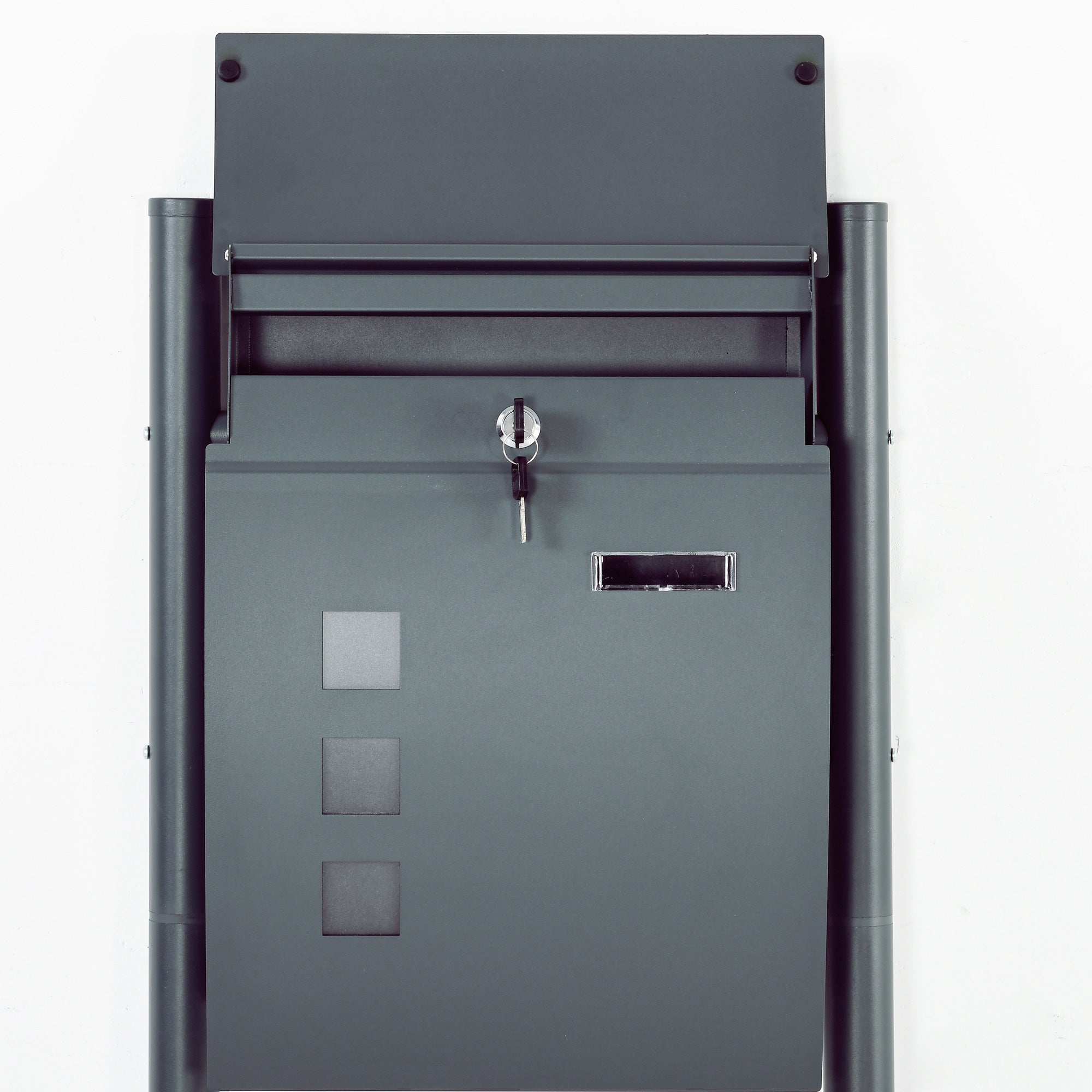 HOMCOM Briefkasten Postkasten, Verriegelung, Standbriefkasten, 2 Schlüssel, Stahl, 44 cm x 15 cm x 114 cm,  Grau