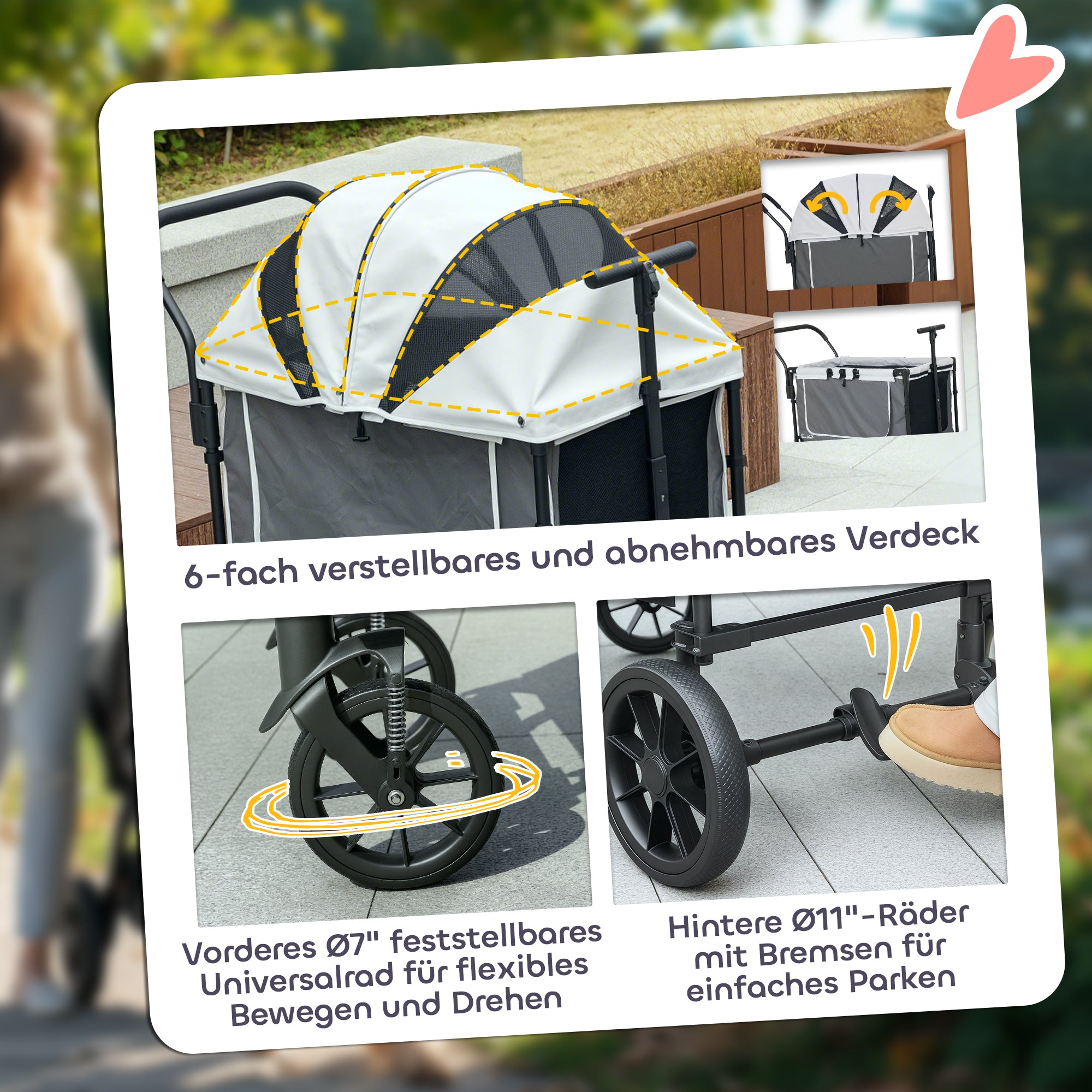 PawHut Hundewagen Hundebuggy klappbar für Hunde & Katzen bis 30 kg 110 x 65 x 102 cm Dunkelgrau