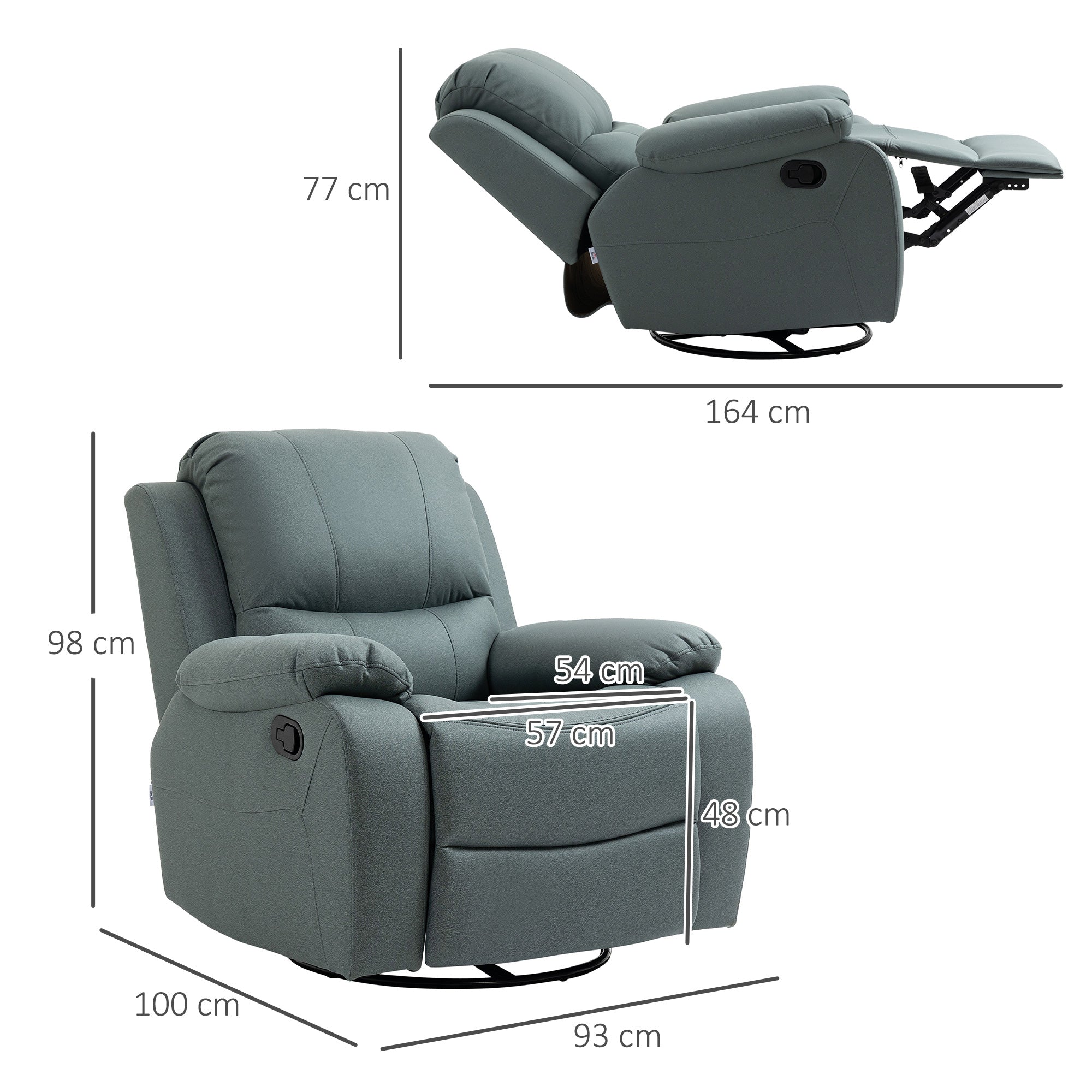 HOMCOM Relaxsessel mit Neigungsverstellung bis 135° 360 Grad drehbar 93 cm x 100 cm x 98 cm Stahlgestell Grün