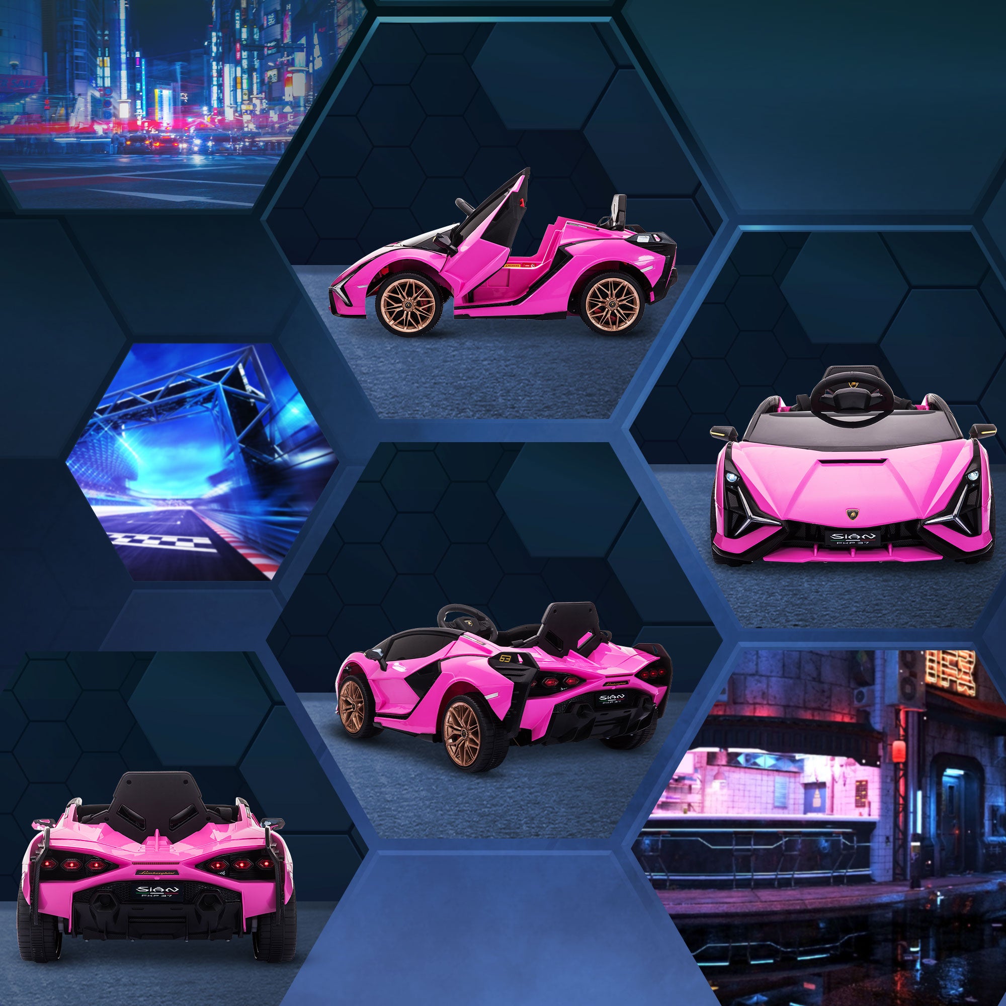 HOMCOM Kinder-Elektroauto, Lamborghini, 3-5 km/h, Fernsteuerung, für 3-5 Jahre, Rosa
