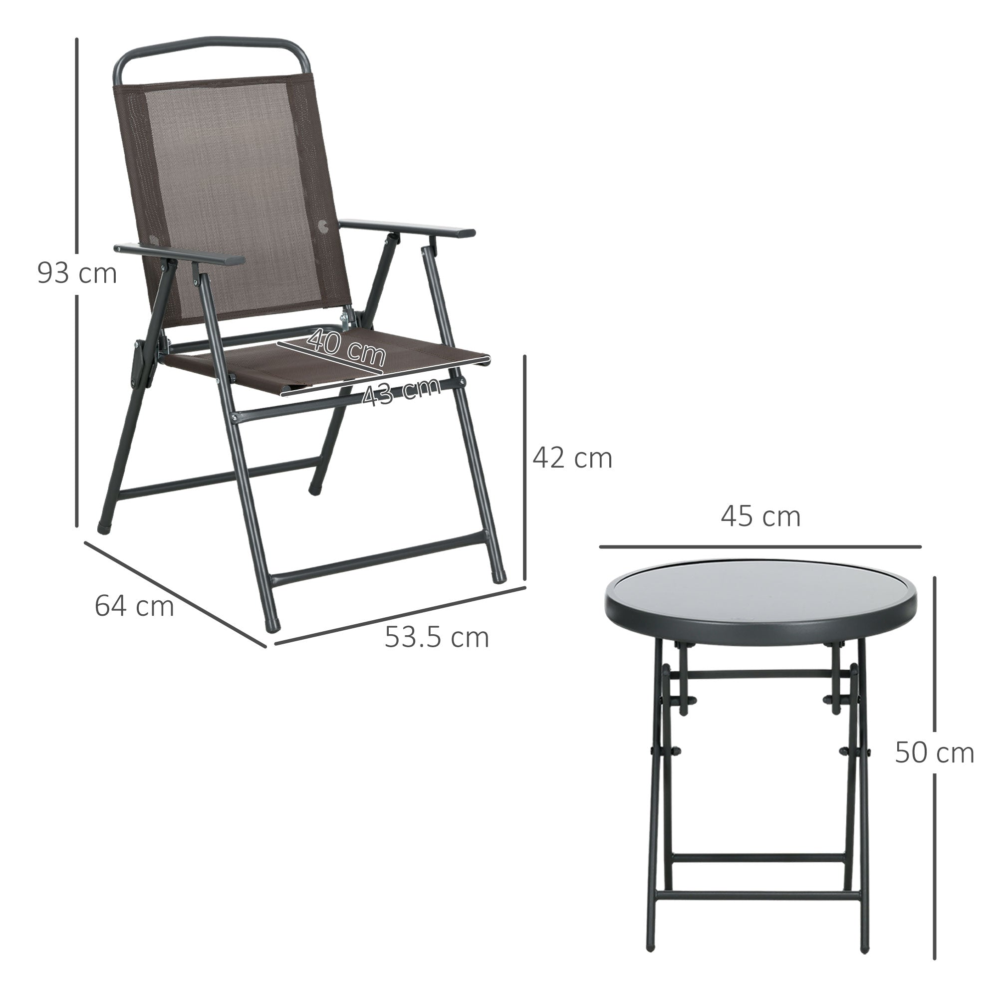 Outsunny Bistro-Set 3-teilig aus Metall Wetterfest Gartenmöbel Set mit klappbar Glastisch Gartenstühlen Braun