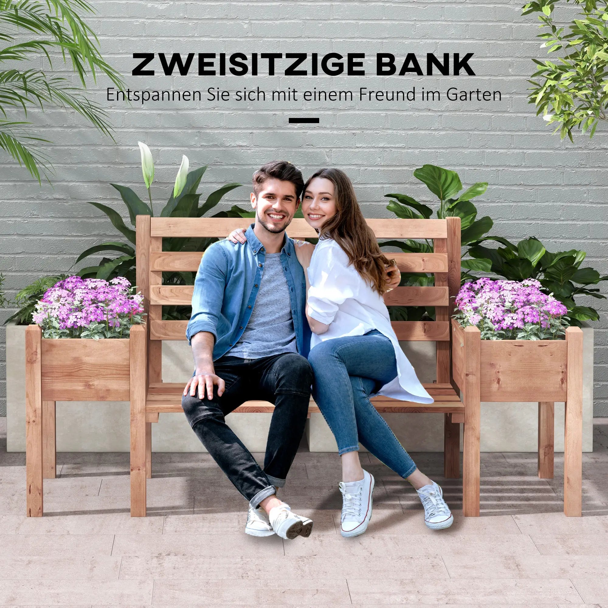 Outsunny 2-Sitzer Gartenbank mit Blumenkästen aus Tannenholz
