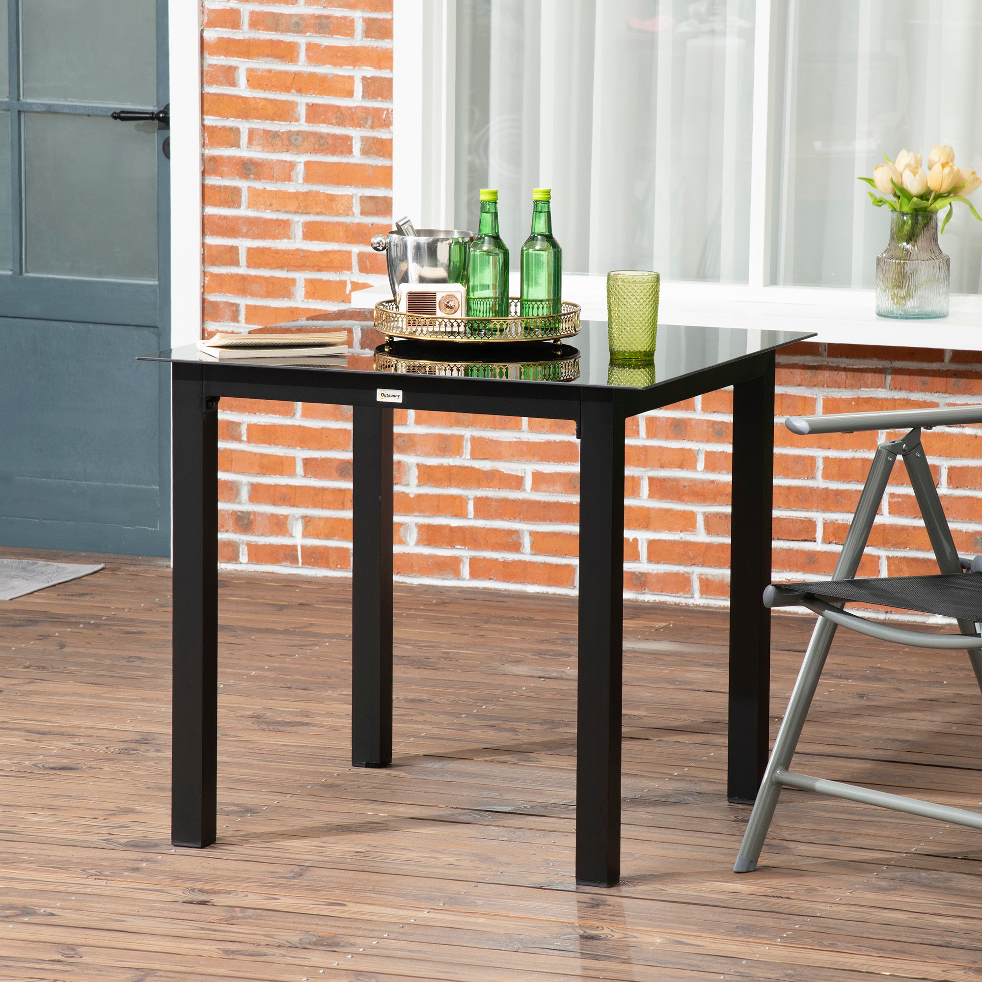 Outsunny Gartentisch 80×80?cm Aluminium Schwarz
