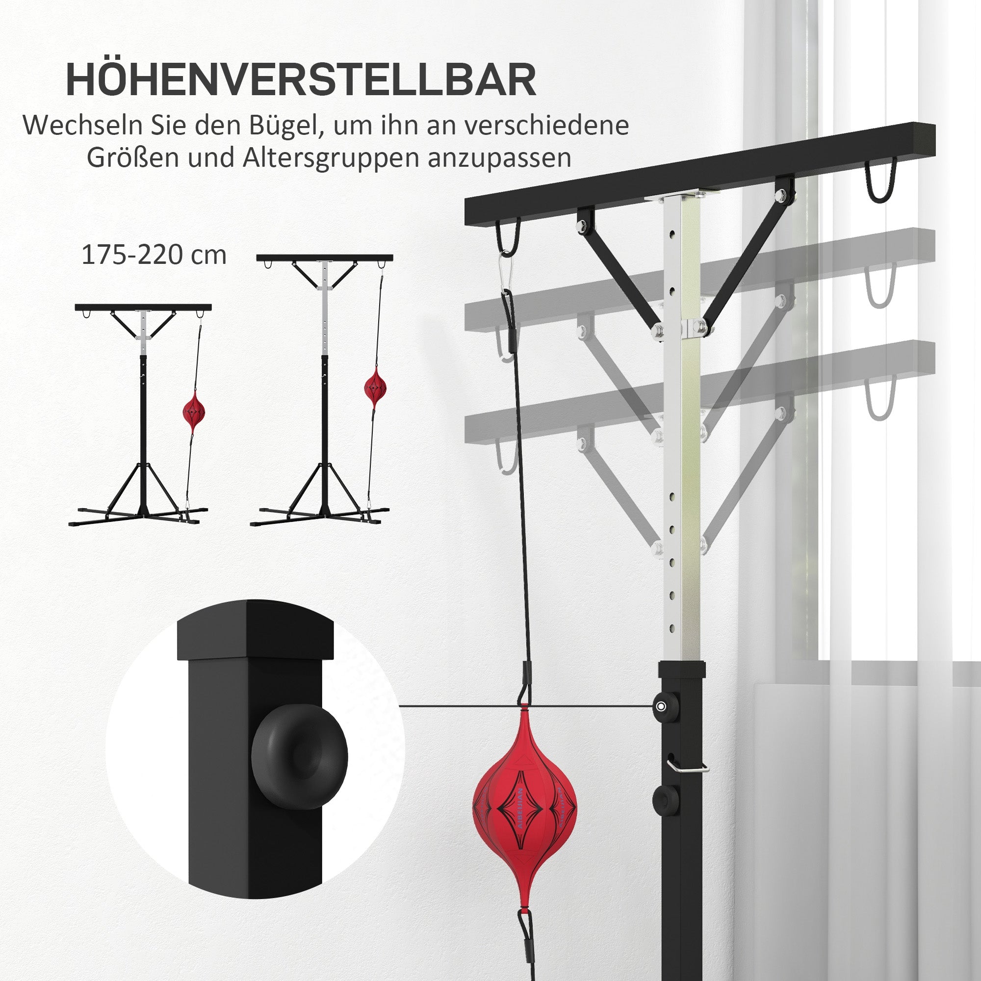 SPORTNOW Boxsackständer, höhenverstellbar, mit Speedball, Metallrahmen, 160L x 145B x 175-220H cm, Schwarz