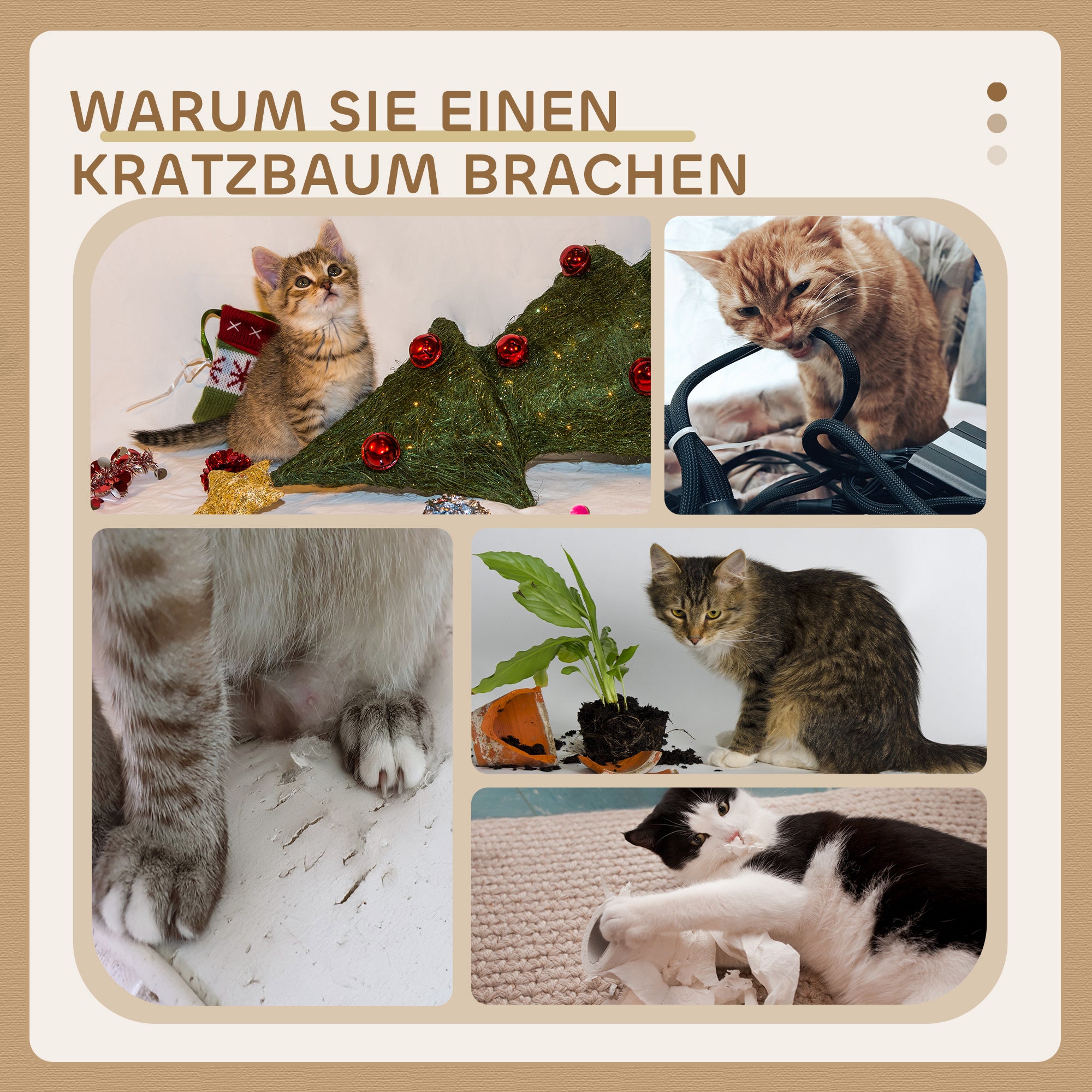 PawHut Kratzbaum 72 cm Katzenturm mit Plüschballen, Sisalstämme, Plattform, Kratzbrett Cremeweiß