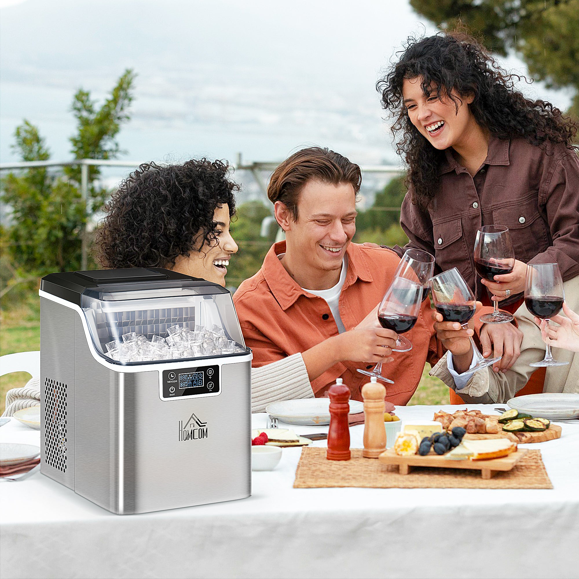 HOMCOM Eiswürfelmaschine Eiswürfelspender Ice-Maker 20kg/24h 2,3L Eiswürfelbereiter mit 3,2 L Wassertank, Silber