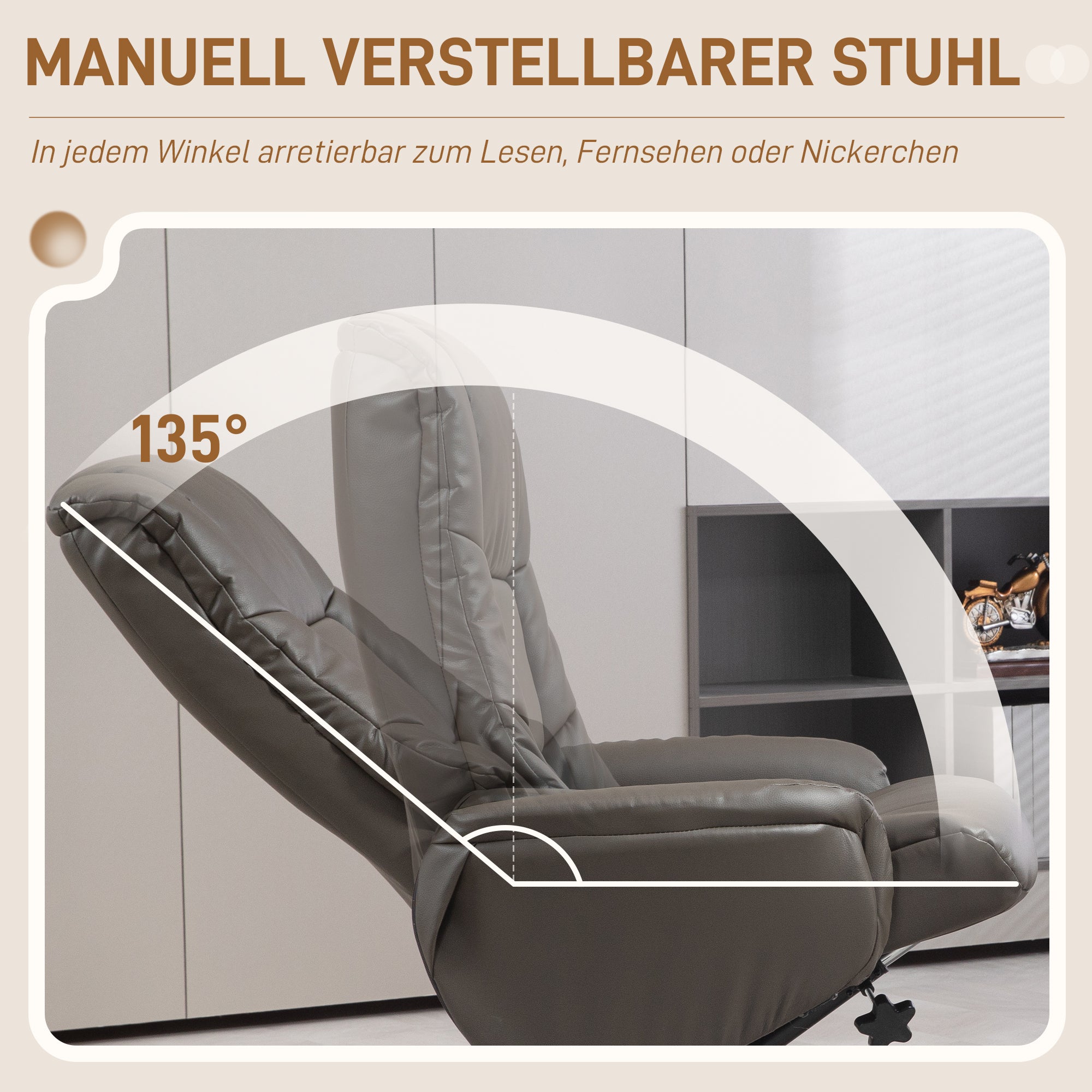 HOMCOM Relaxsessel mit Hocker, Liegefunktion, Kunstlederbezug, bis 150 kg, 71 x 84 x 102 cm, Schwarz