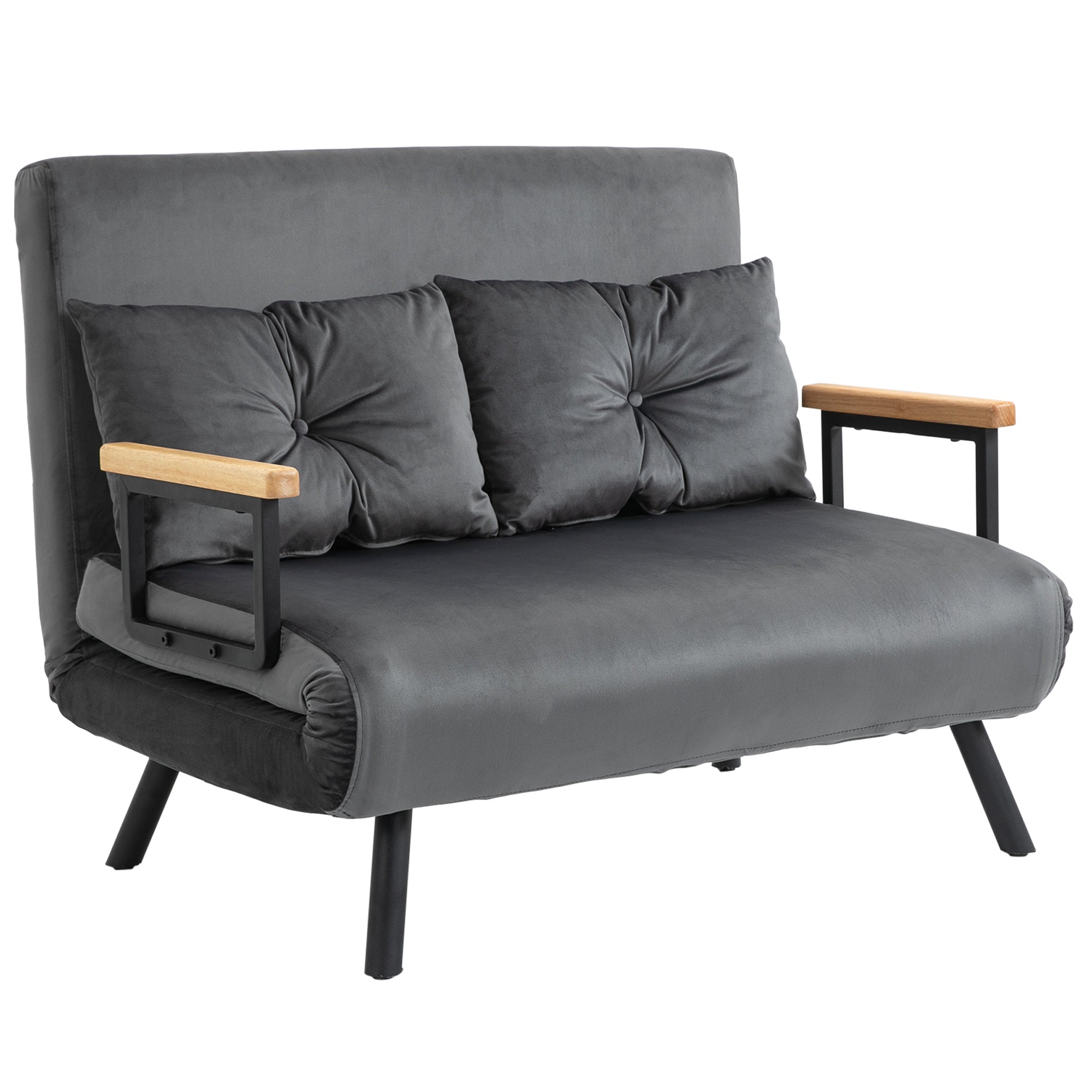 HOMCOM Schlafsofa 2er-Sofa Samtsofa, Schlaffunktion, inkl. 2 Kissen, Samtoptik, Natur + Dunkelgrau + Schwarz