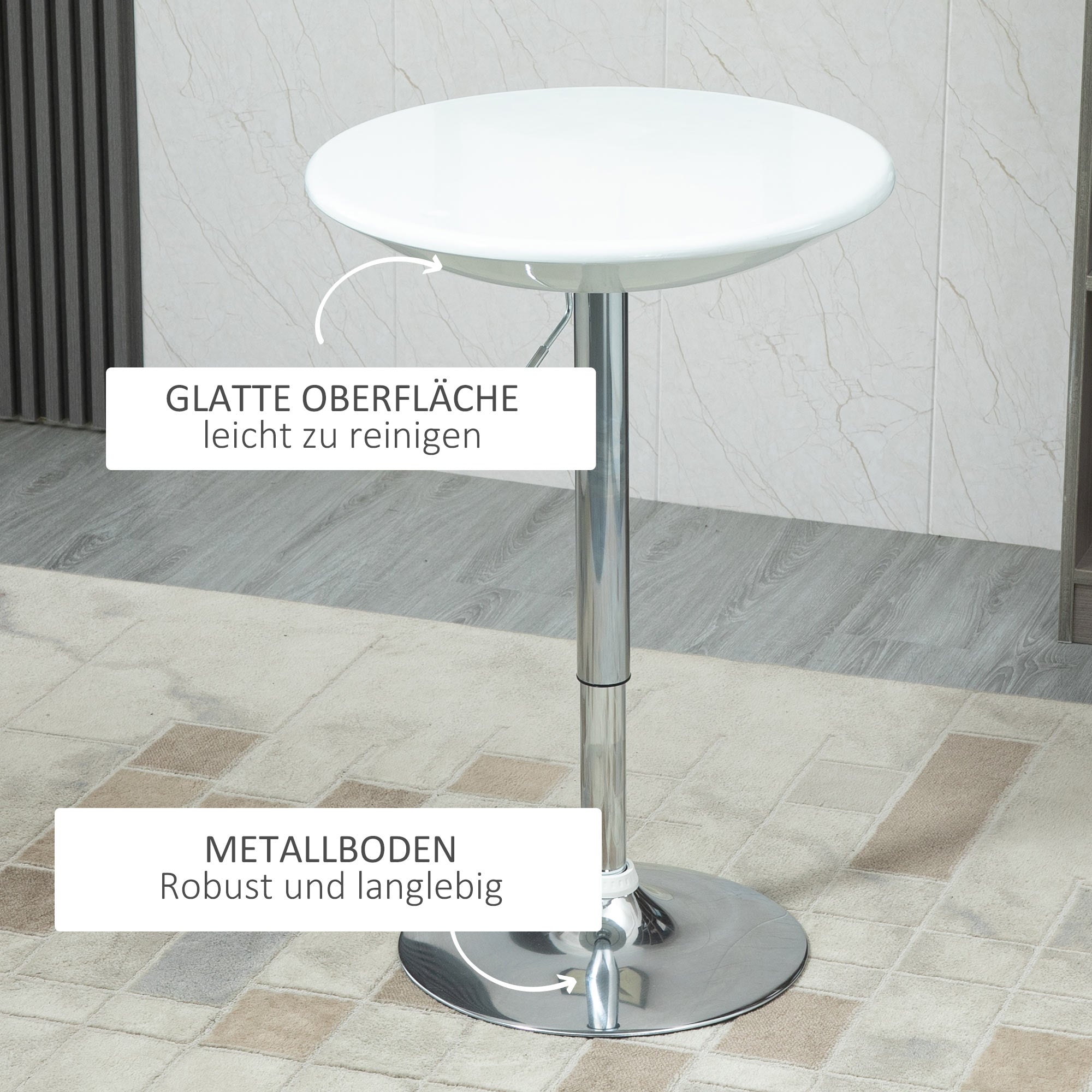 HOMCOM Bartisch moderner Esstisch höhenverstellbarer Bistrotisch Stehtisch Tresentisch Schreibtisch rund Metall ABS-Lackierung Weiß Ø61 x 76-97 cm