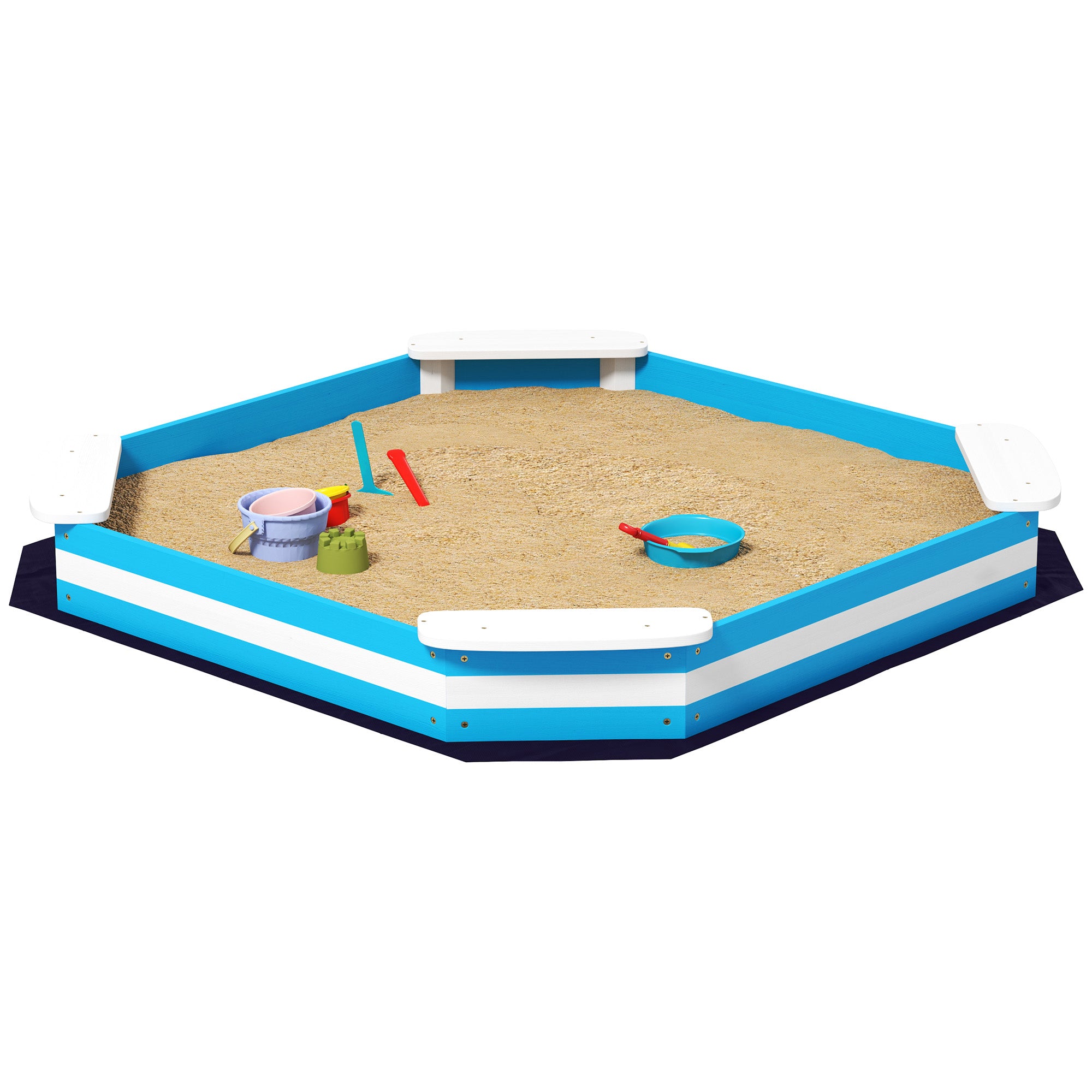 AIYAPLAY Sandkasten für Kinder, Sandkiste mit 4 Sitzen, Fichtenholz, bodenlos, Blau