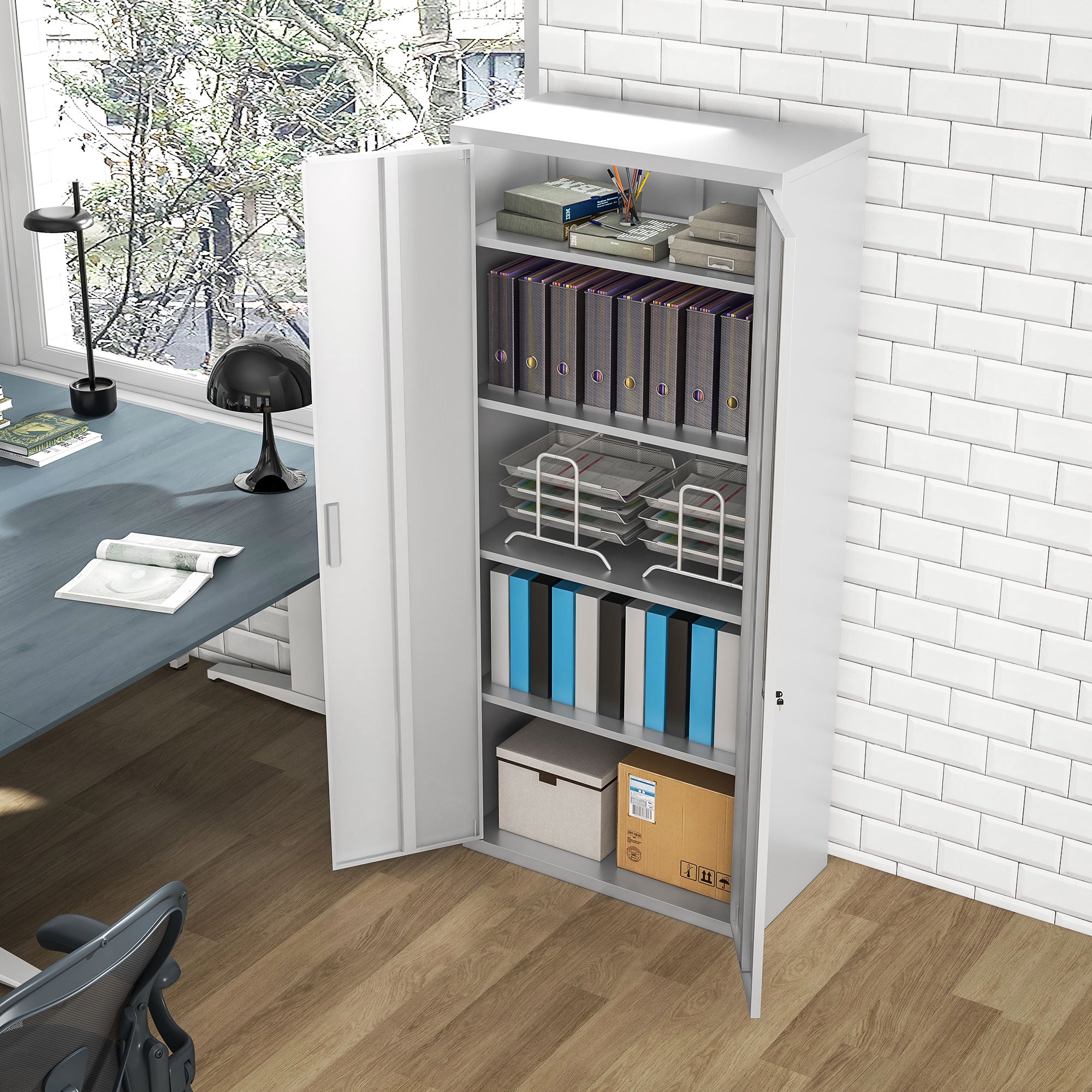 HOMCOM Aktenschrank, Büroschrank, 5 Regale, Metall, 80B x 40T x 180H cm, Weiß