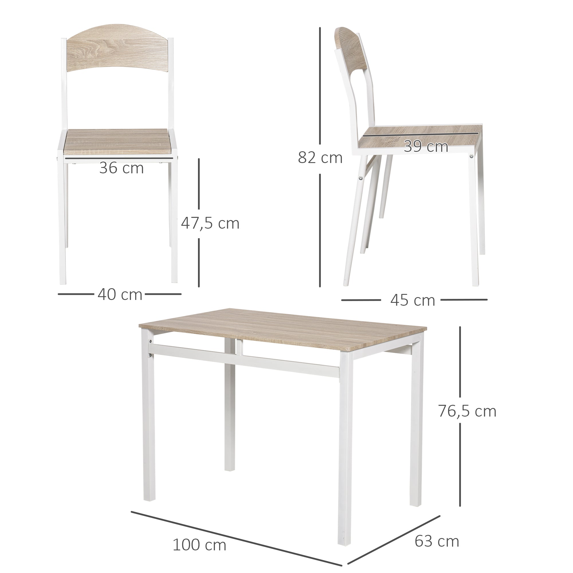 HOMCOM 5-teilige Essgruppe Esstisch mit 4 Stühlen Platzsparend Küchentisch-Set Sitzgruppe für Esszimmer, Küche, Grau+Weiß