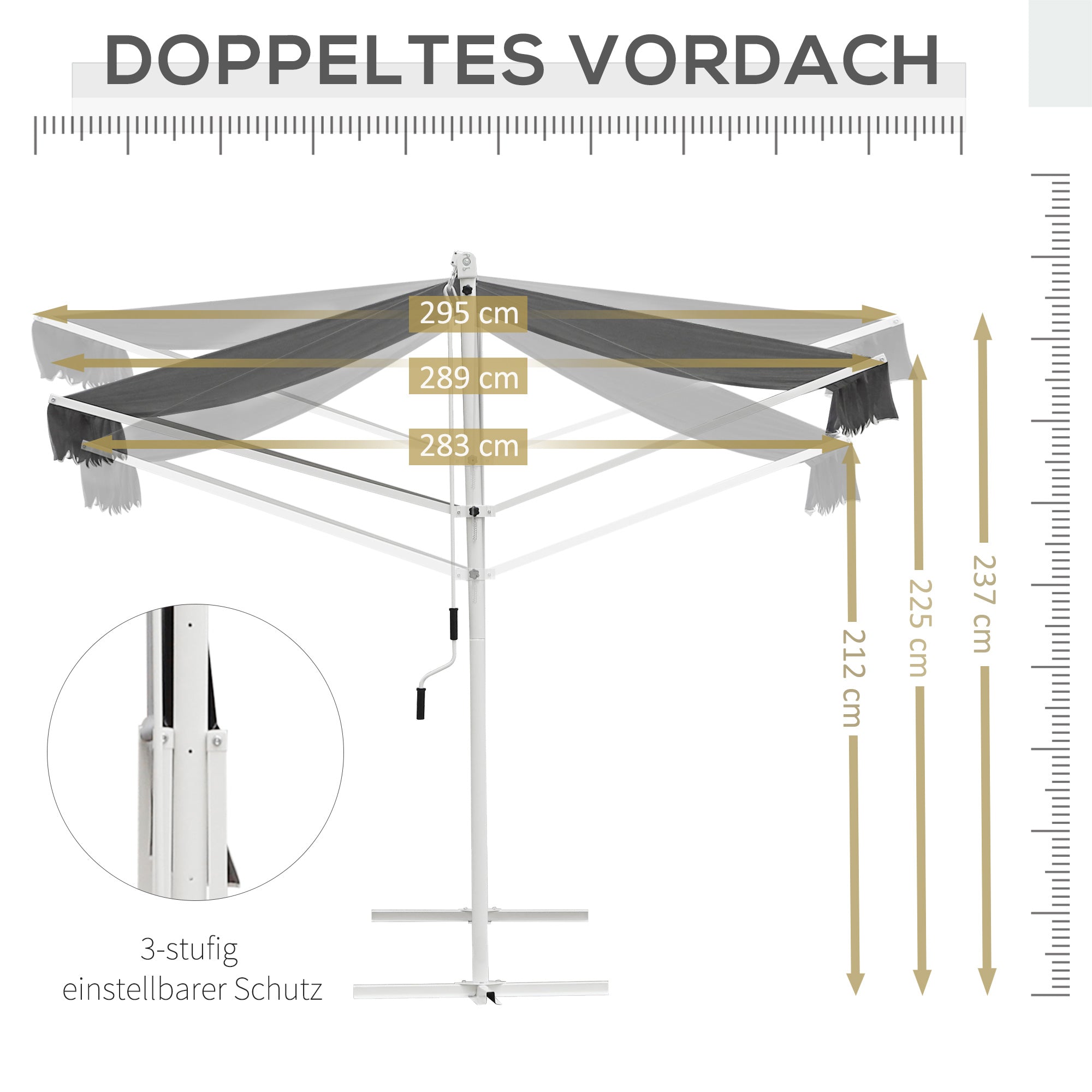 Outsunny Standmarkise Gartenmarkise Markise mit Faltarm Kurbel Terrasse Grau 3x3m